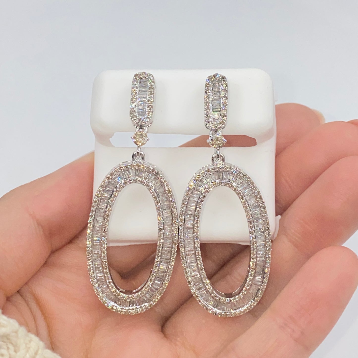 14K Circle Hanging Diamond Baguette Earrings