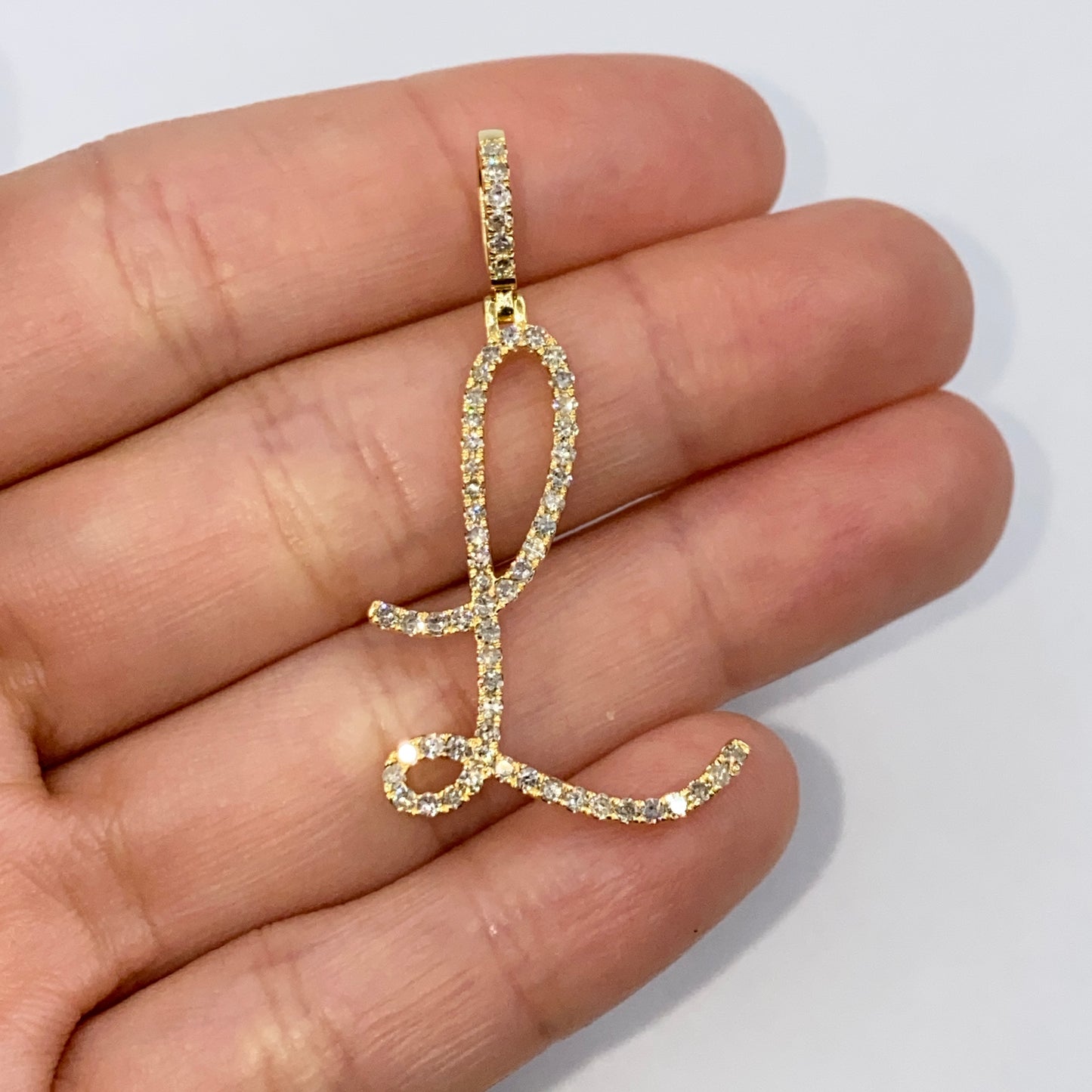 14K Small Initial Letter Script Diamond Pendant Full Collection