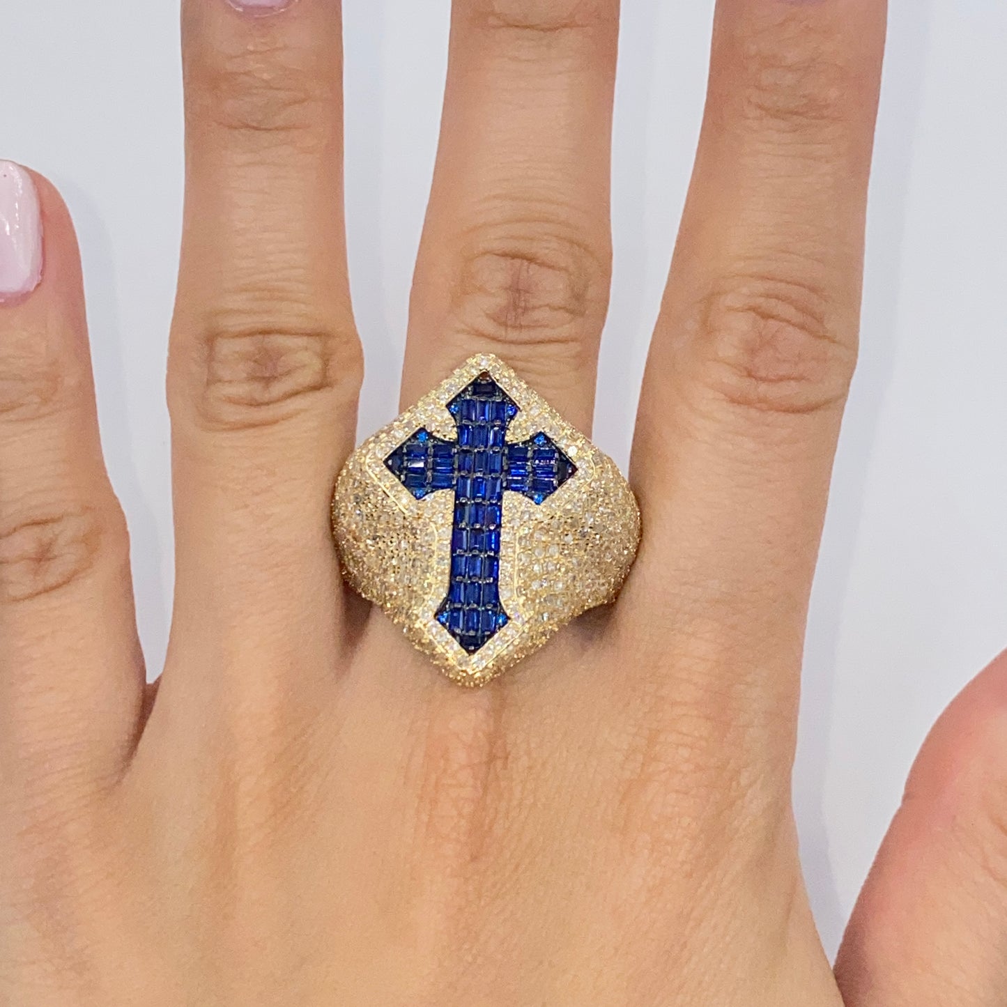 14K Royal Cross Chrome Diamond Baguette Ring