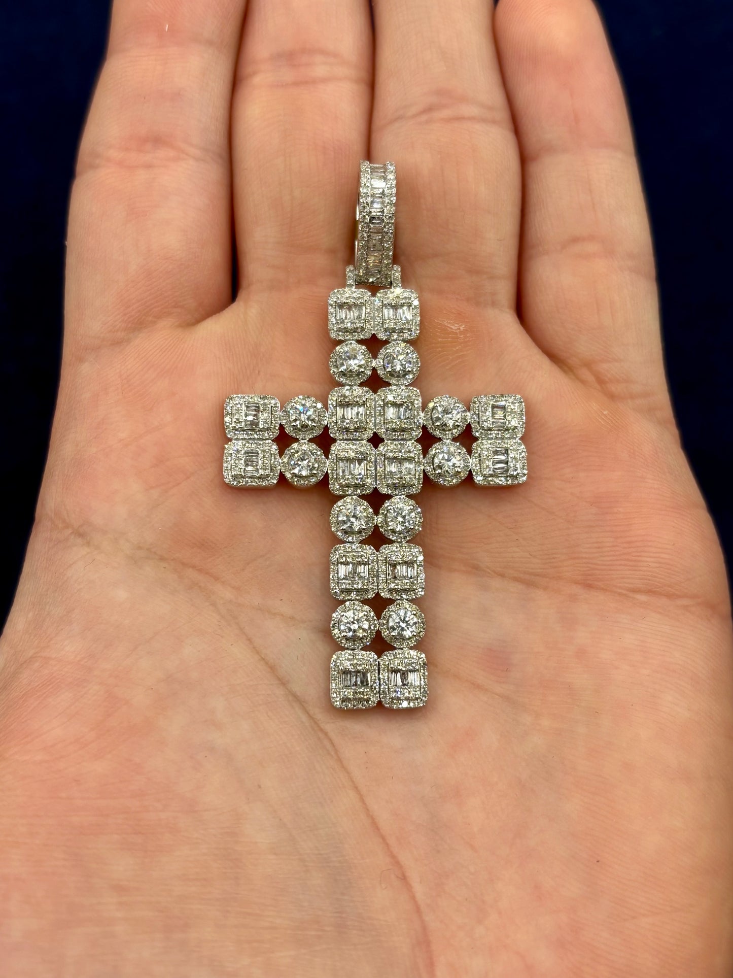 10k Double Row Baguette Diamond Cross Pendant