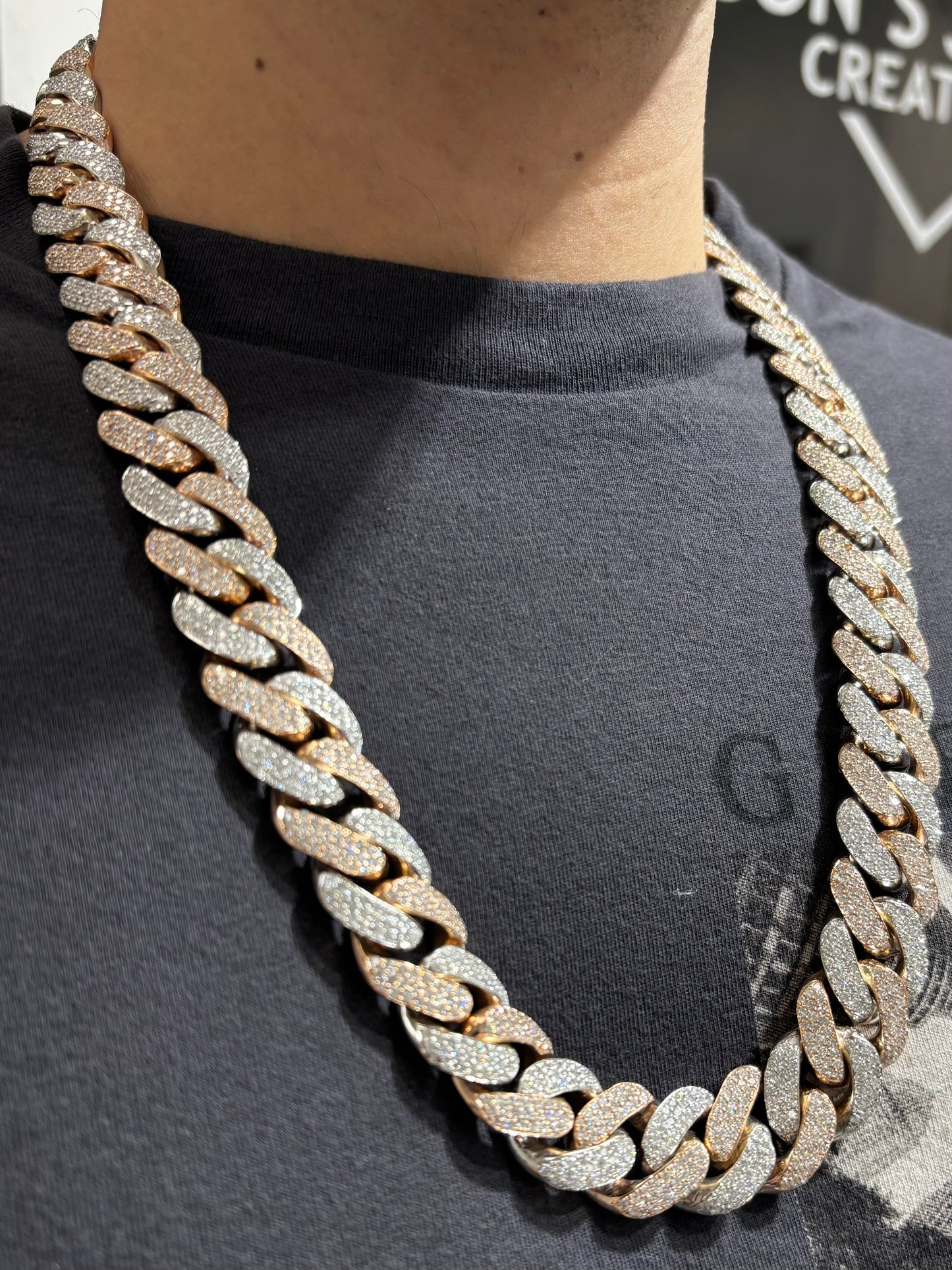 14K 18.6mm Rose Gold and White Gold Two-Tone Cuban Chain 25"