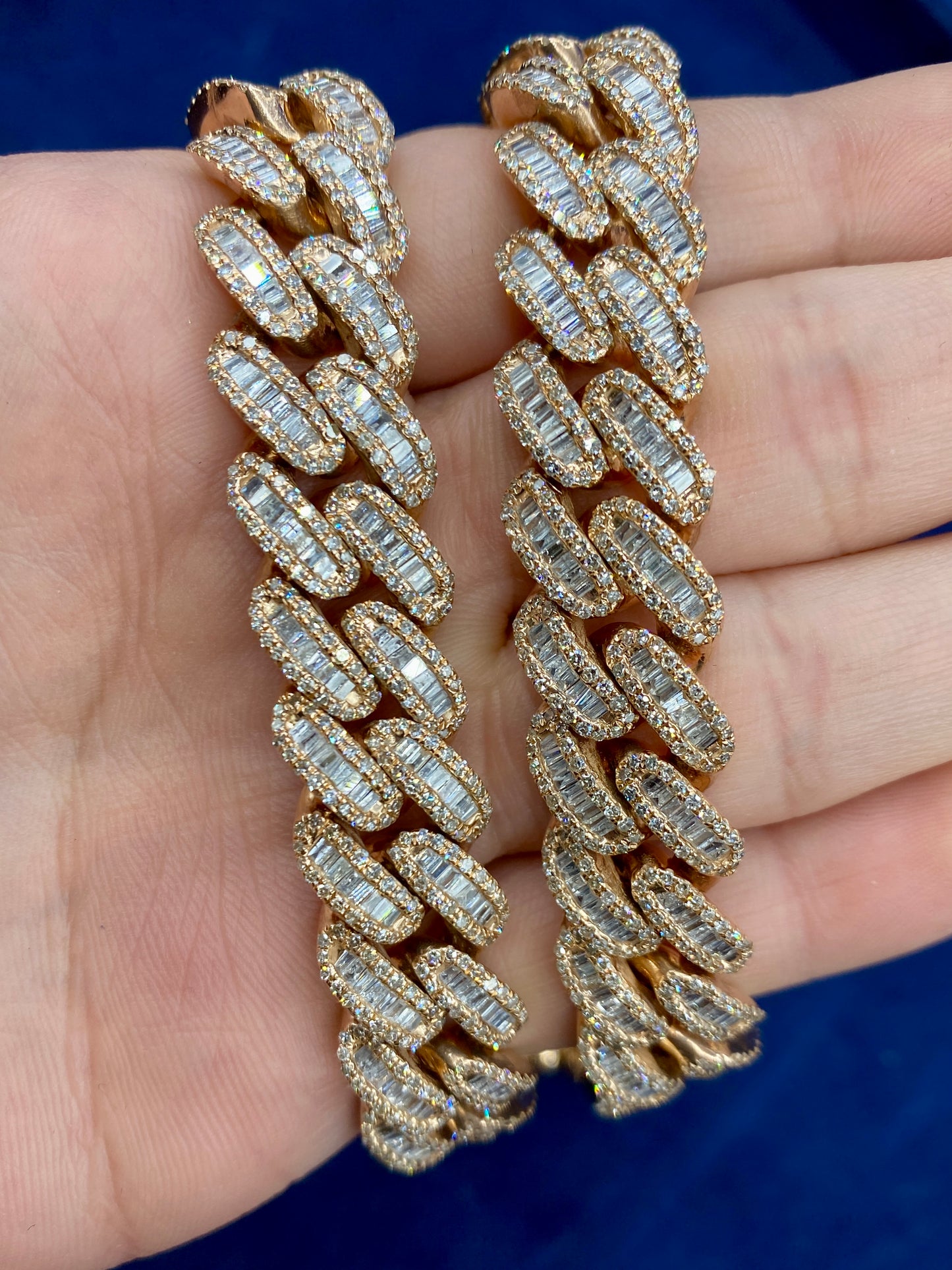 14k Rose Gold Jumbo Baguette Diamond Cuban Chain 14.2mm