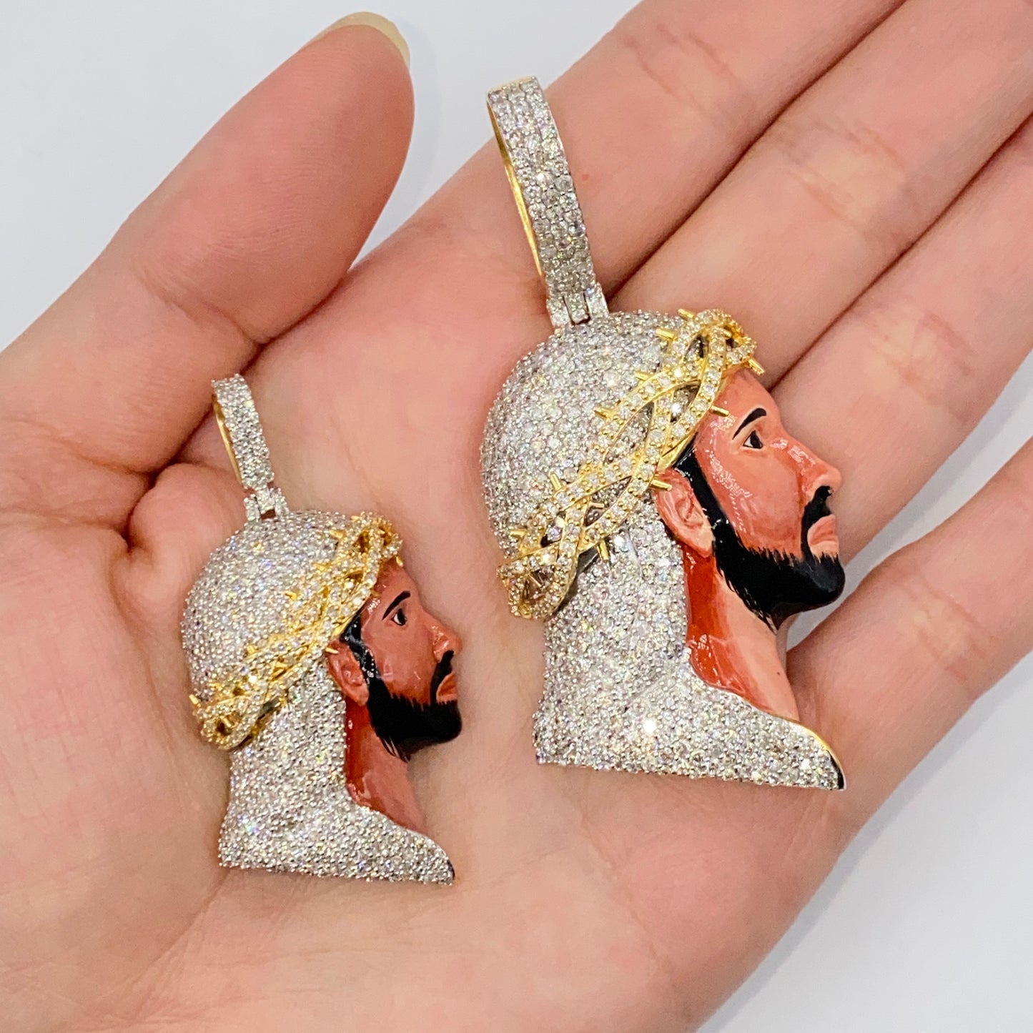 10K Jesus Head Enamel Diamond Pendant