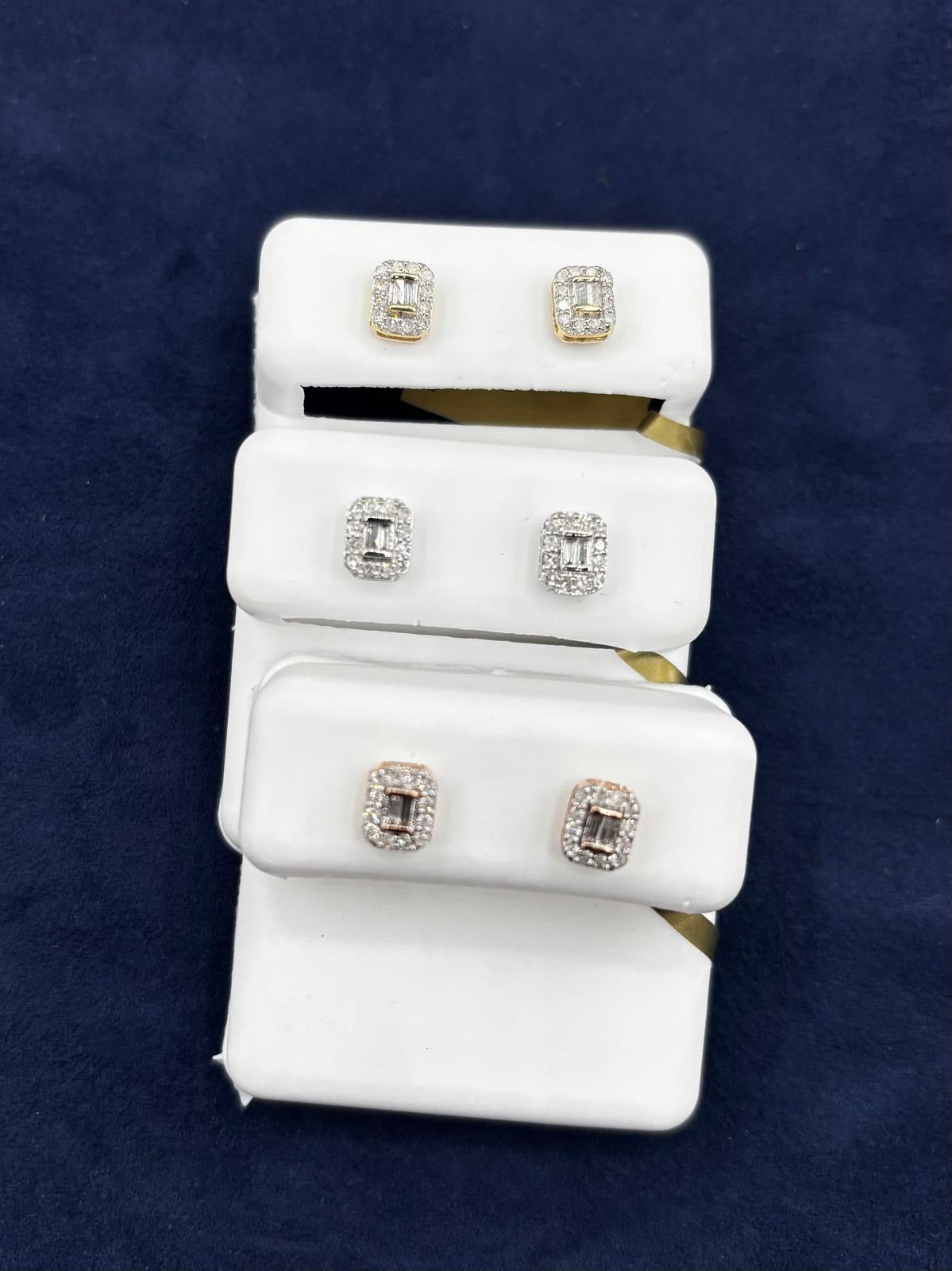 10k Baguette Center Rectangle Diamond Earrings
