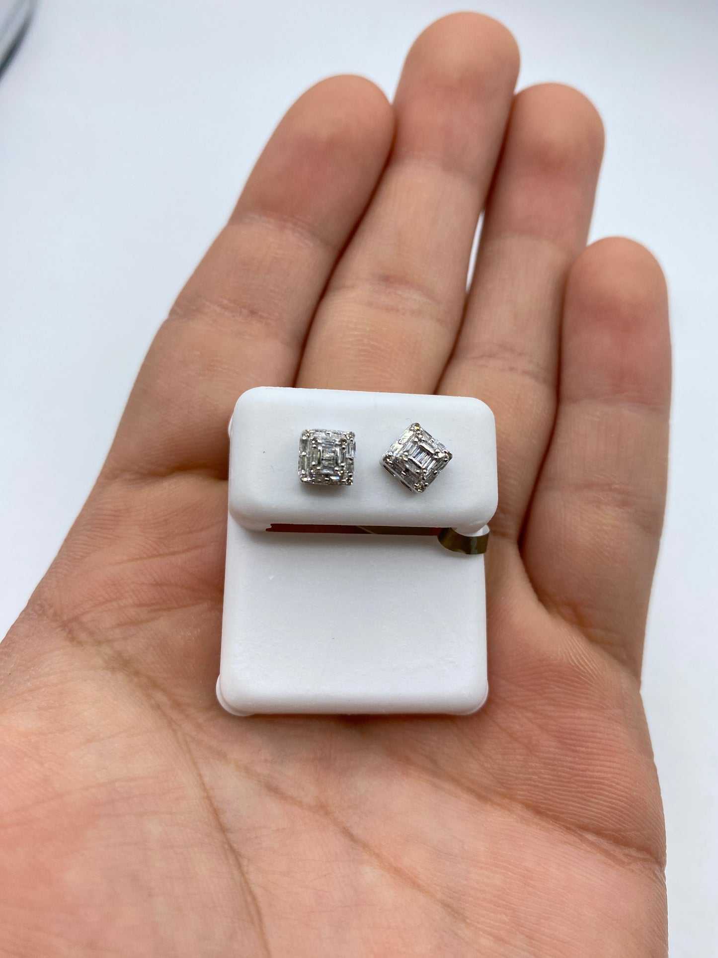 10k Square Box Diamond Baguette Earrings