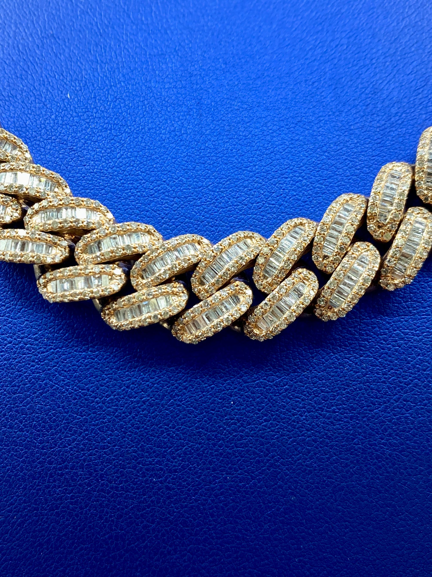14k Rose Gold Jumbo Baguette Diamond Cuban Chain 14.2mm