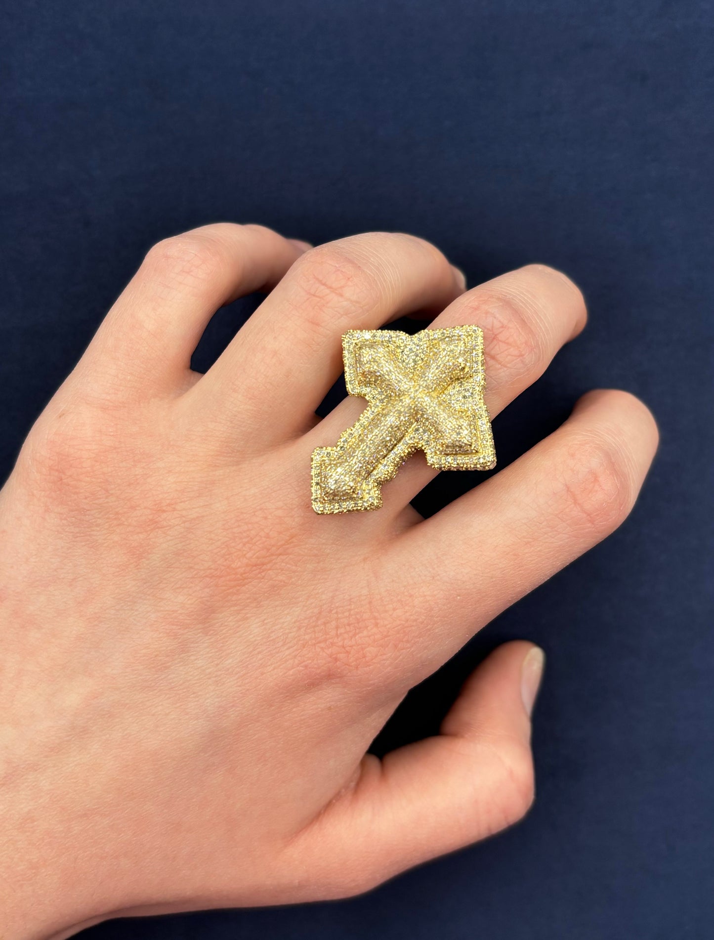 10K Diamond Layered Cross Ring