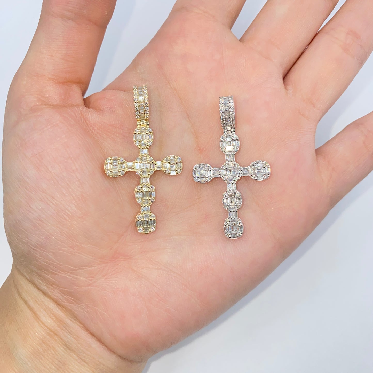 14K Cross Diamond Baguette Pendant