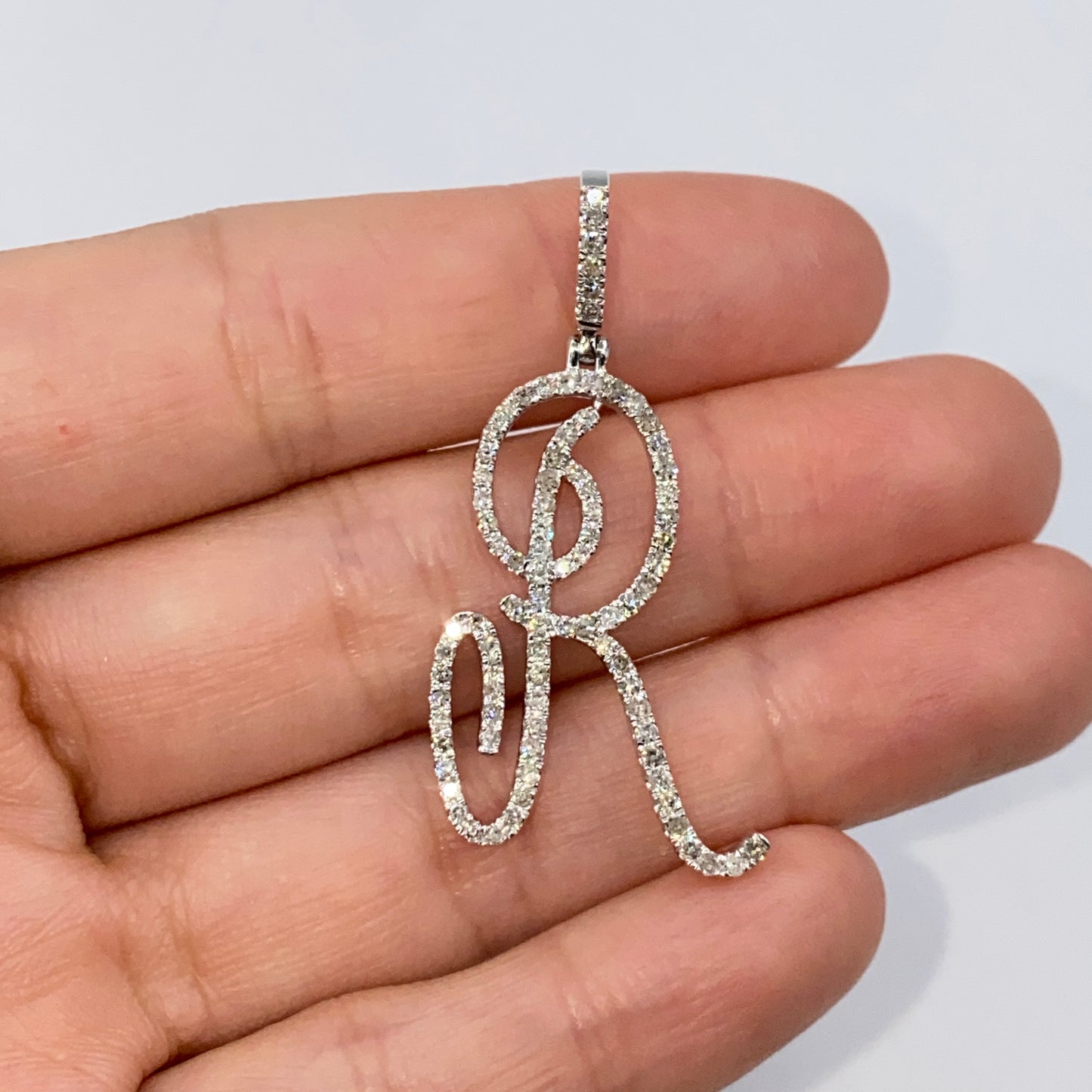 14K Small Initial Letter Script Diamond Pendant Full Collection