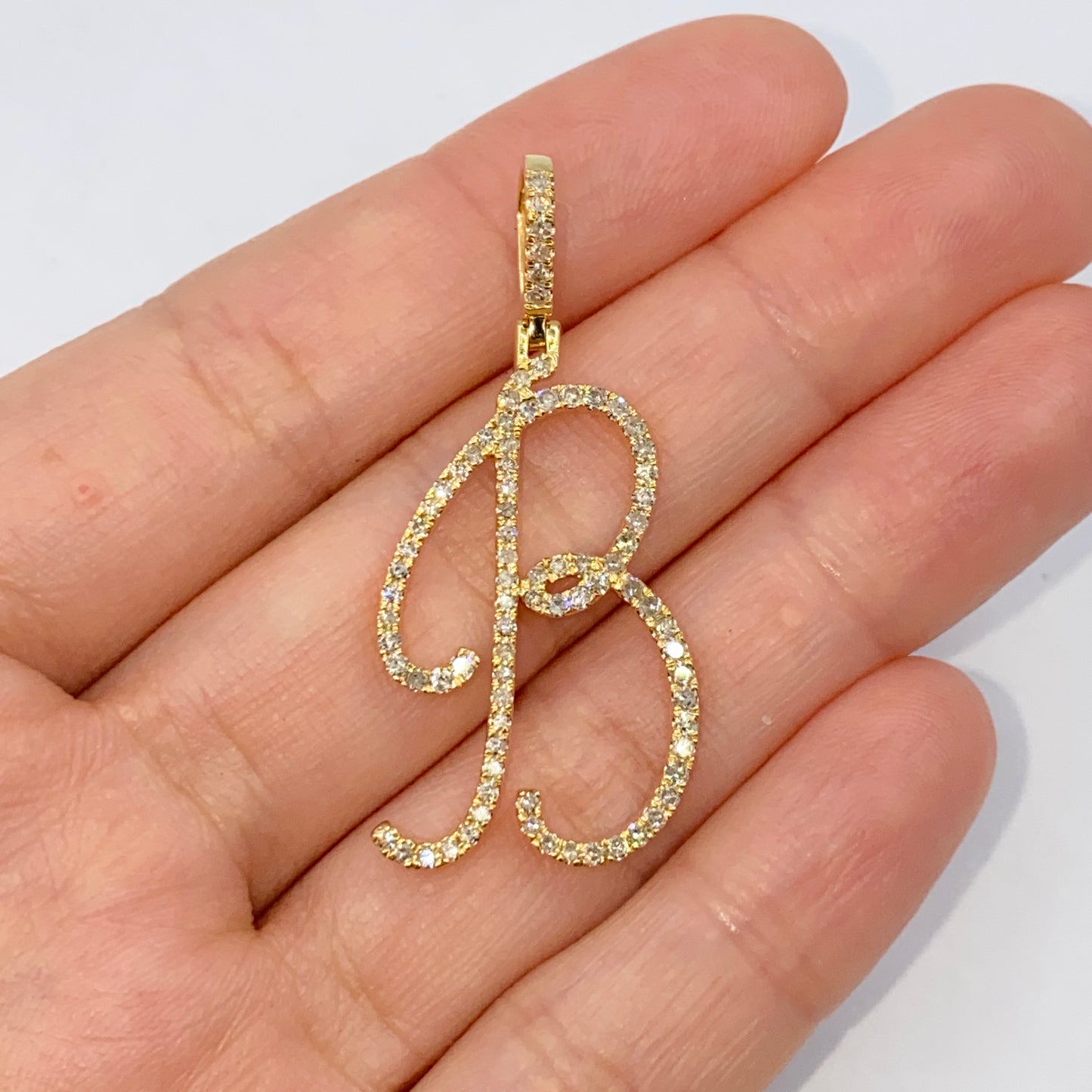 14K Small Initial Letter Script Diamond Pendant Full Collection