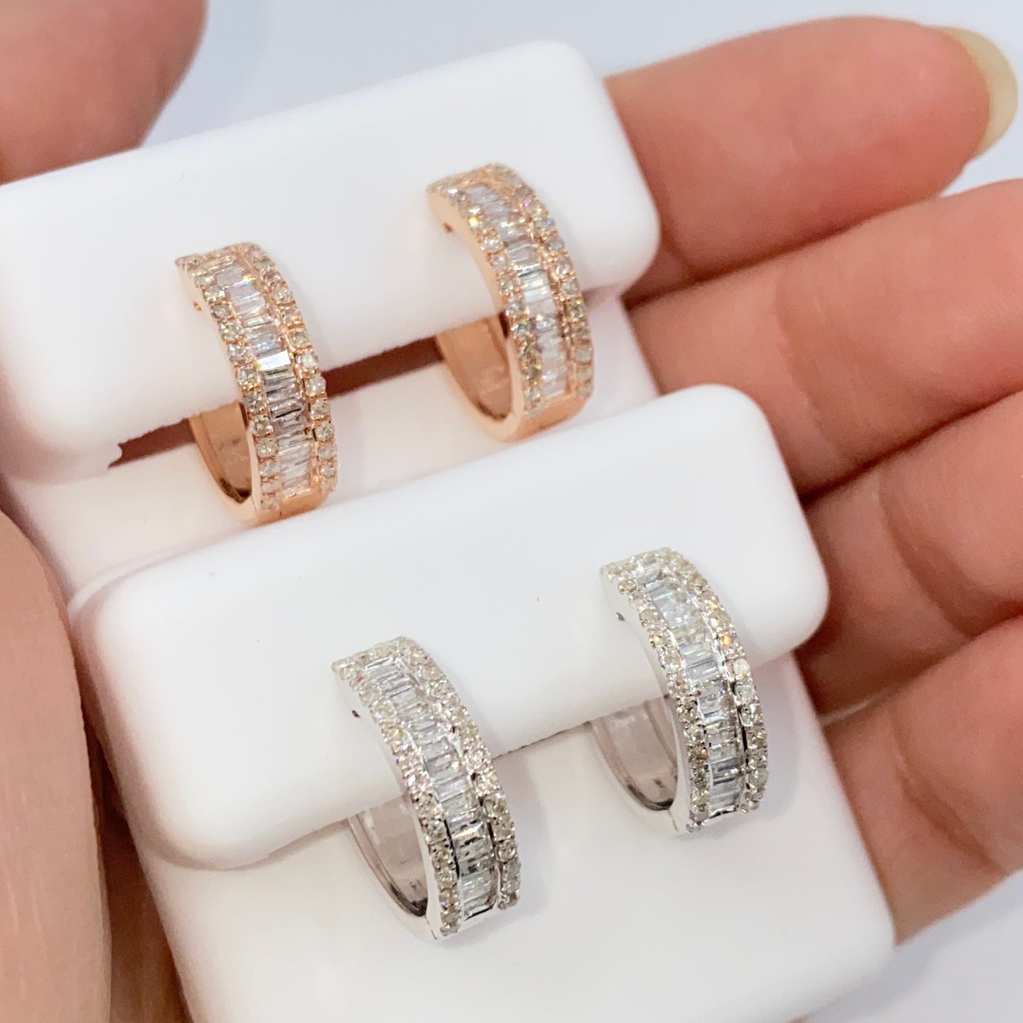 14K Bold Diamond Baguette Hoop Earrings