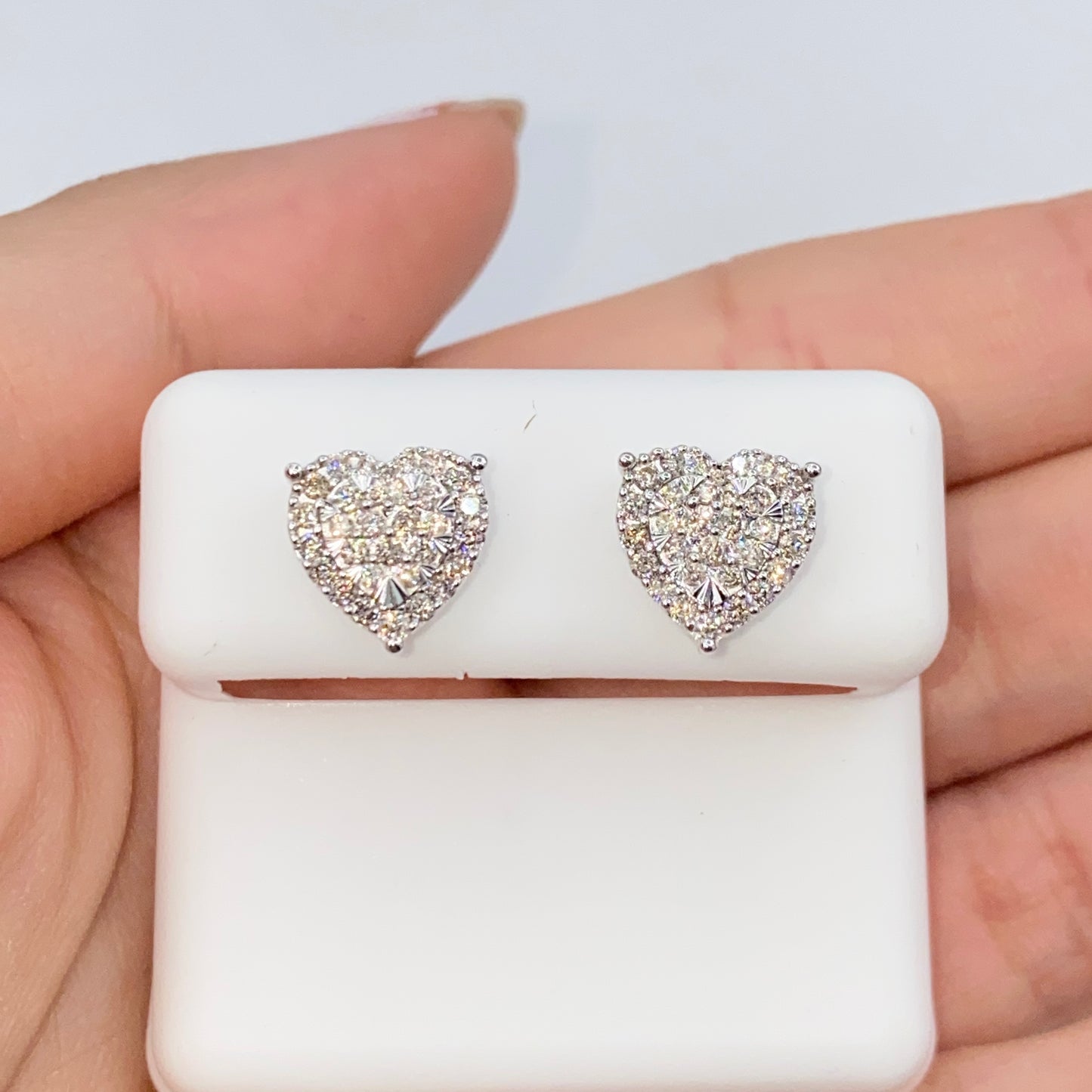 14K Halo Heart Iced Diamond Earrings