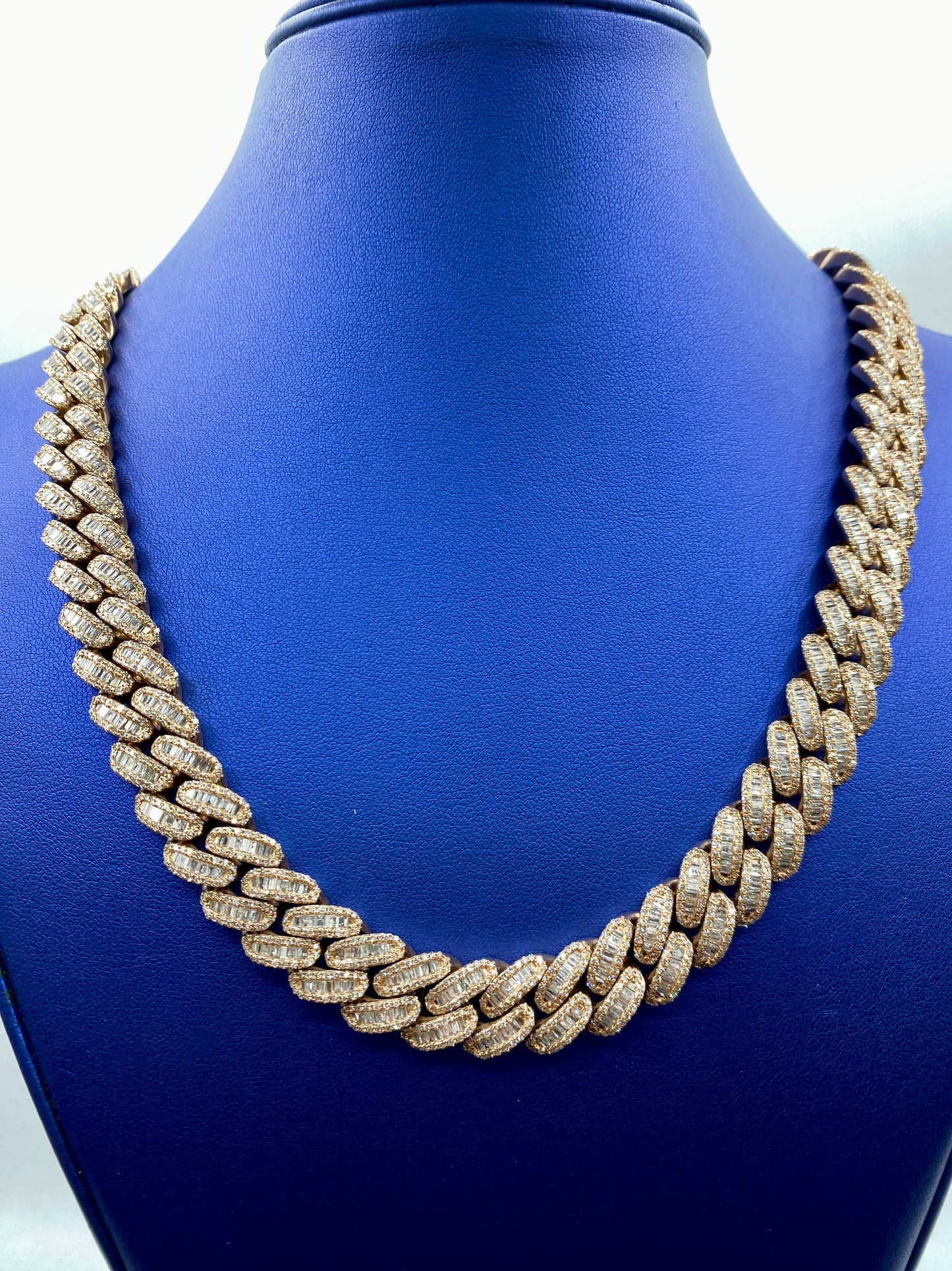 14k Rose Gold Jumbo Baguette Diamond Cuban Chain 14.2mm