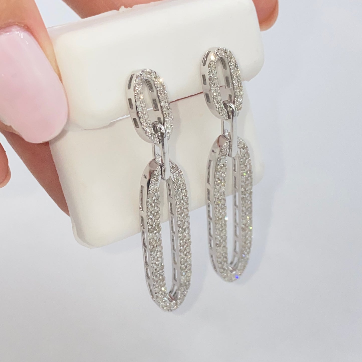 14K Oval Chain Dangling Diamond Earrings