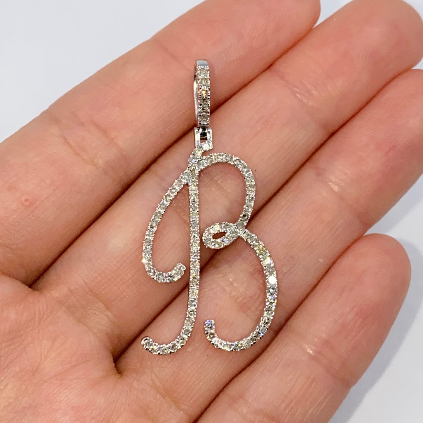 14K Small Initial Letter Script Diamond Pendant Full Collection