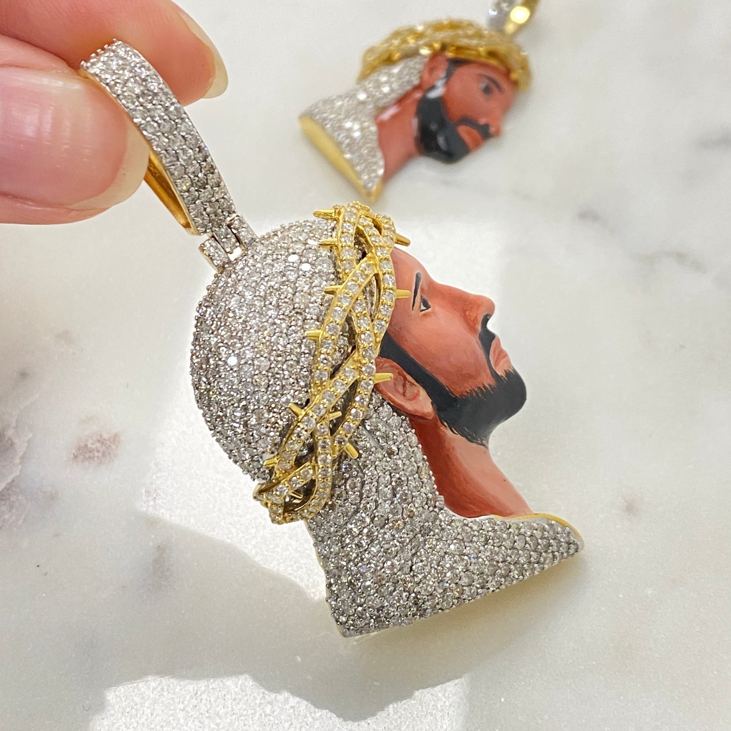 10K Jesus Head Enamel Diamond Pendant