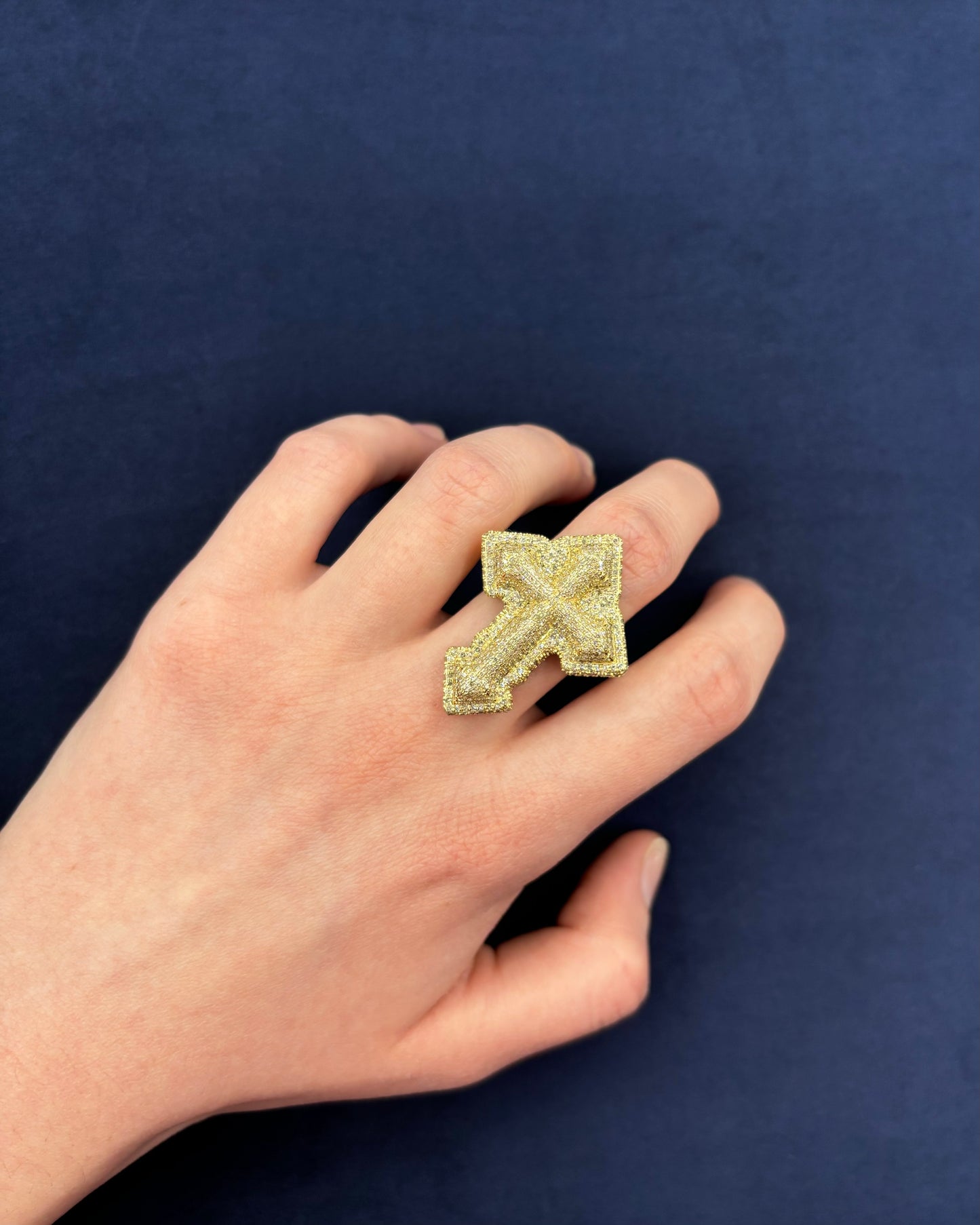 10K Diamond Layered Cross Ring