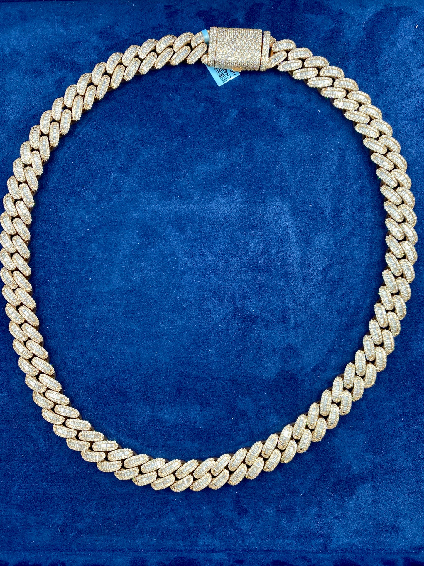 14k Rose Gold Jumbo Baguette Diamond Cuban Chain 14.2mm