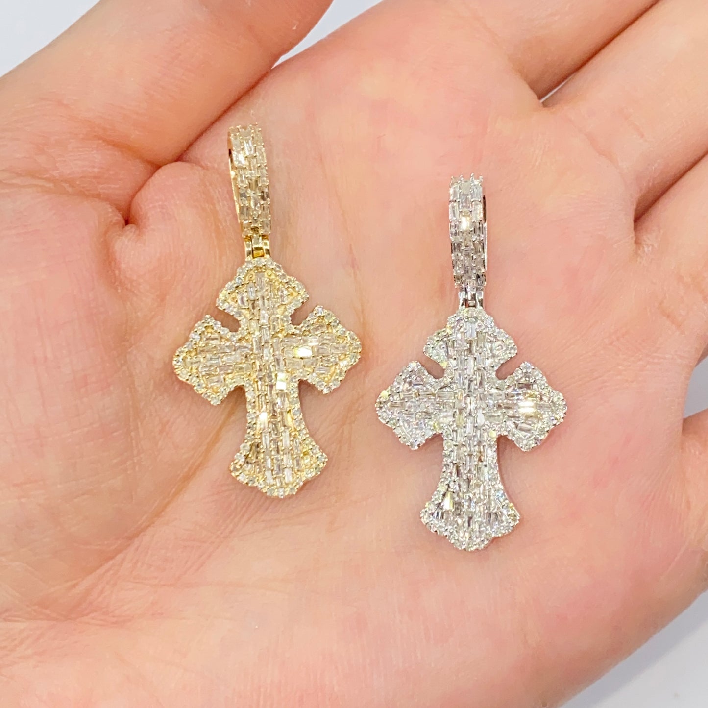 14K Cross Diamond Baguette Pendant