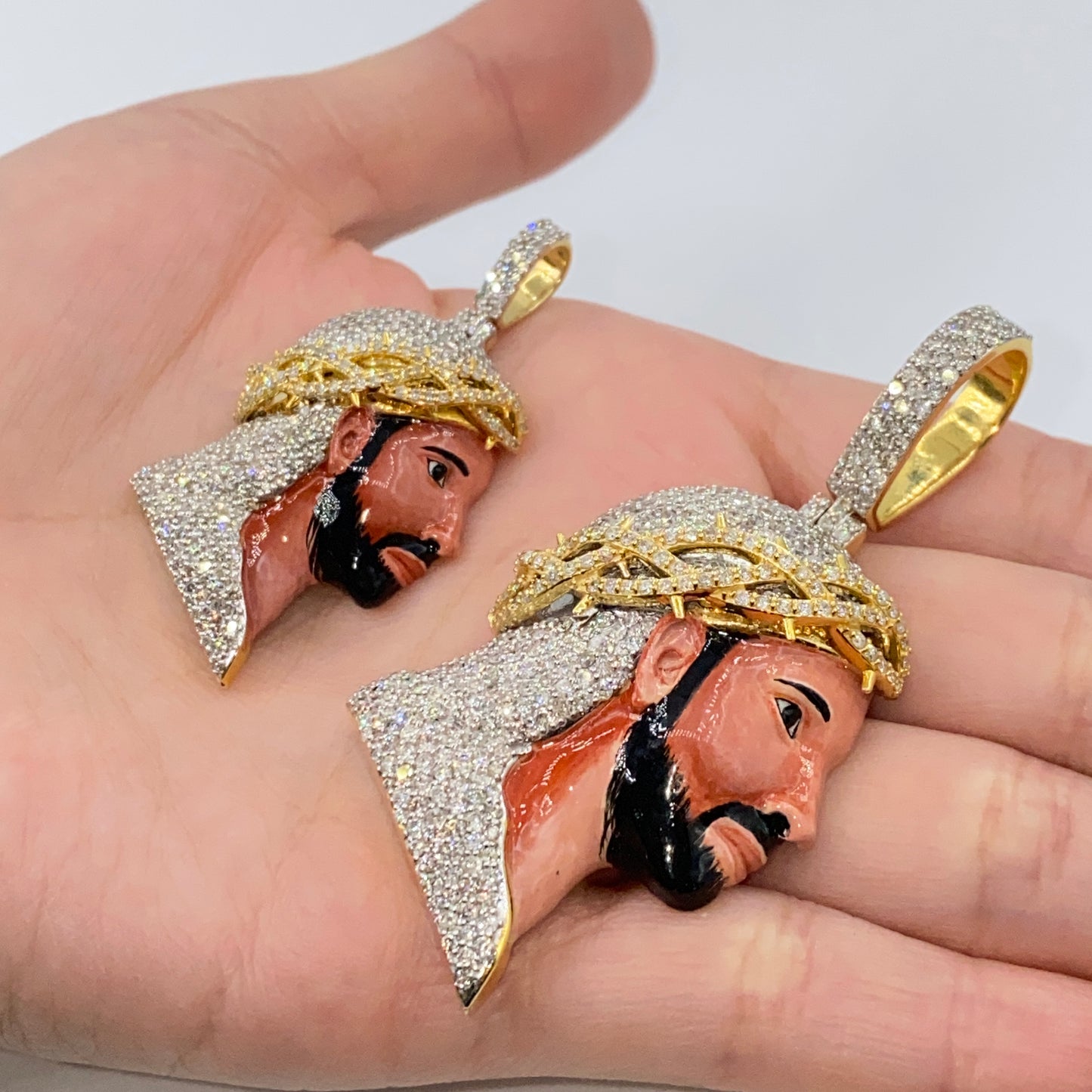 10K Jesus Head Enamel Diamond Pendant