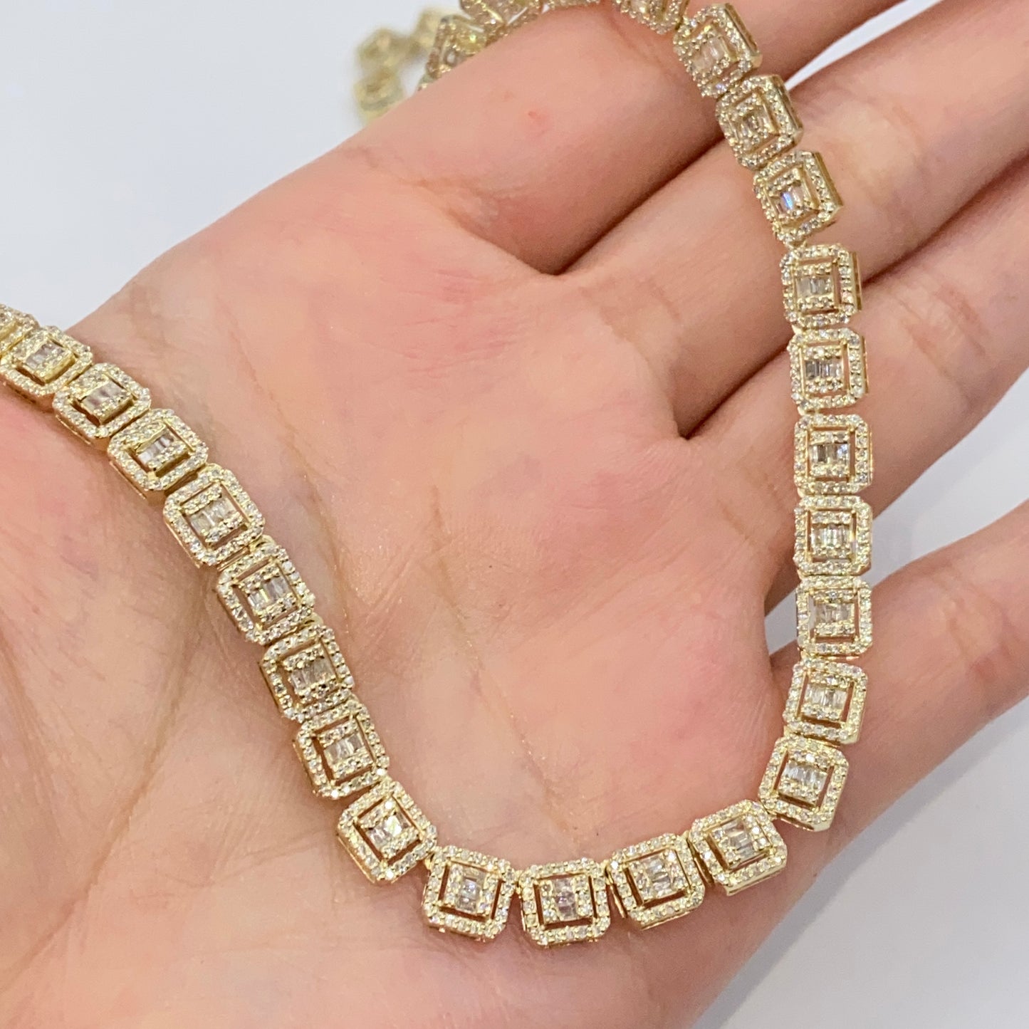 10K 6MM Square Diamond Baguette Tennis Chain 18"