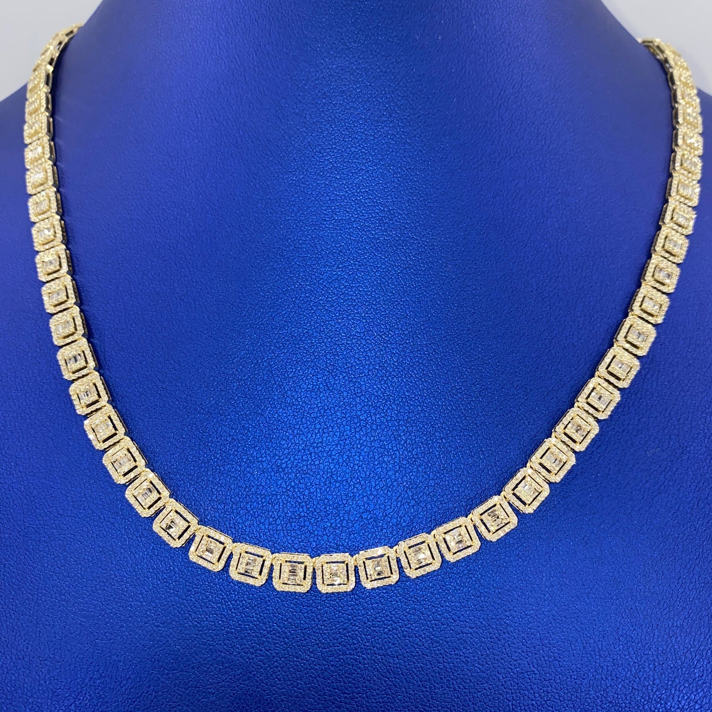 10K 6MM Square Diamond Baguette Tennis Chain 18"