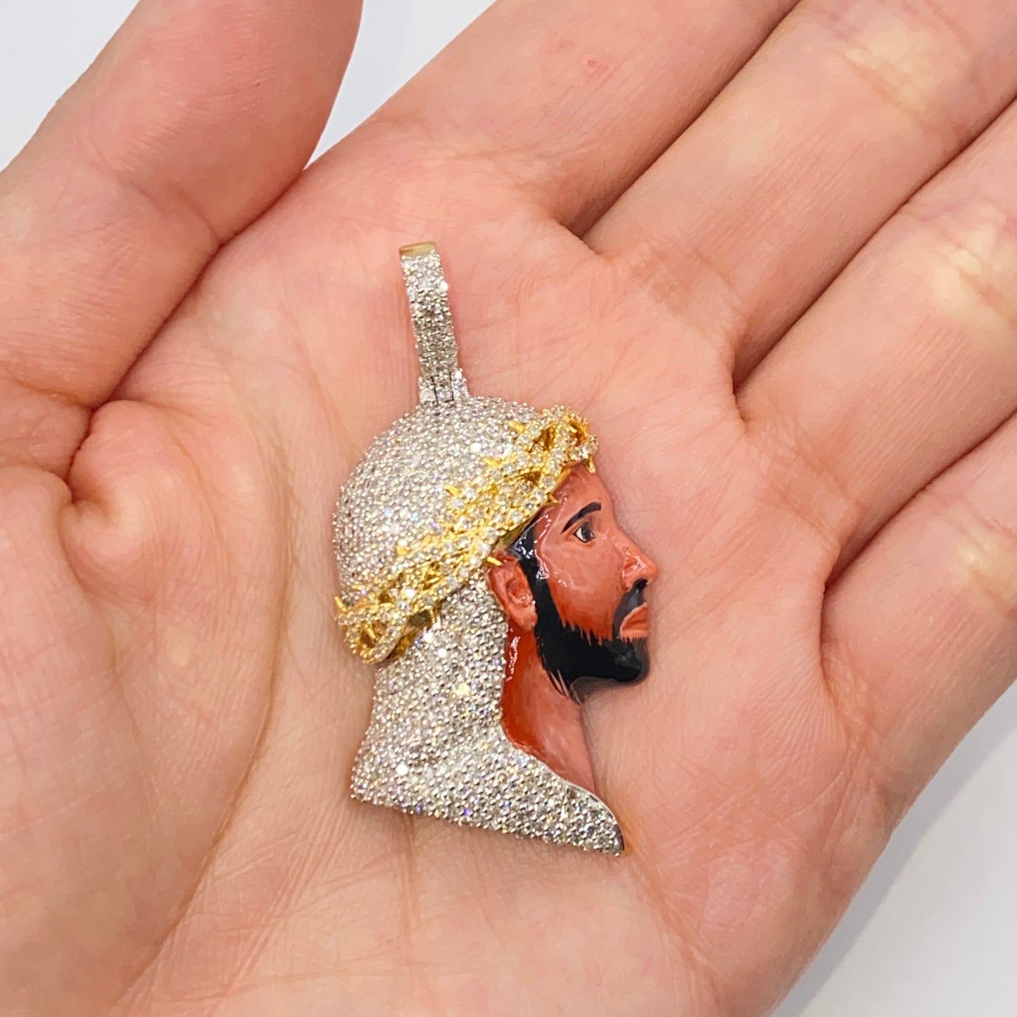 10K Jesus Head Enamel Diamond Pendant