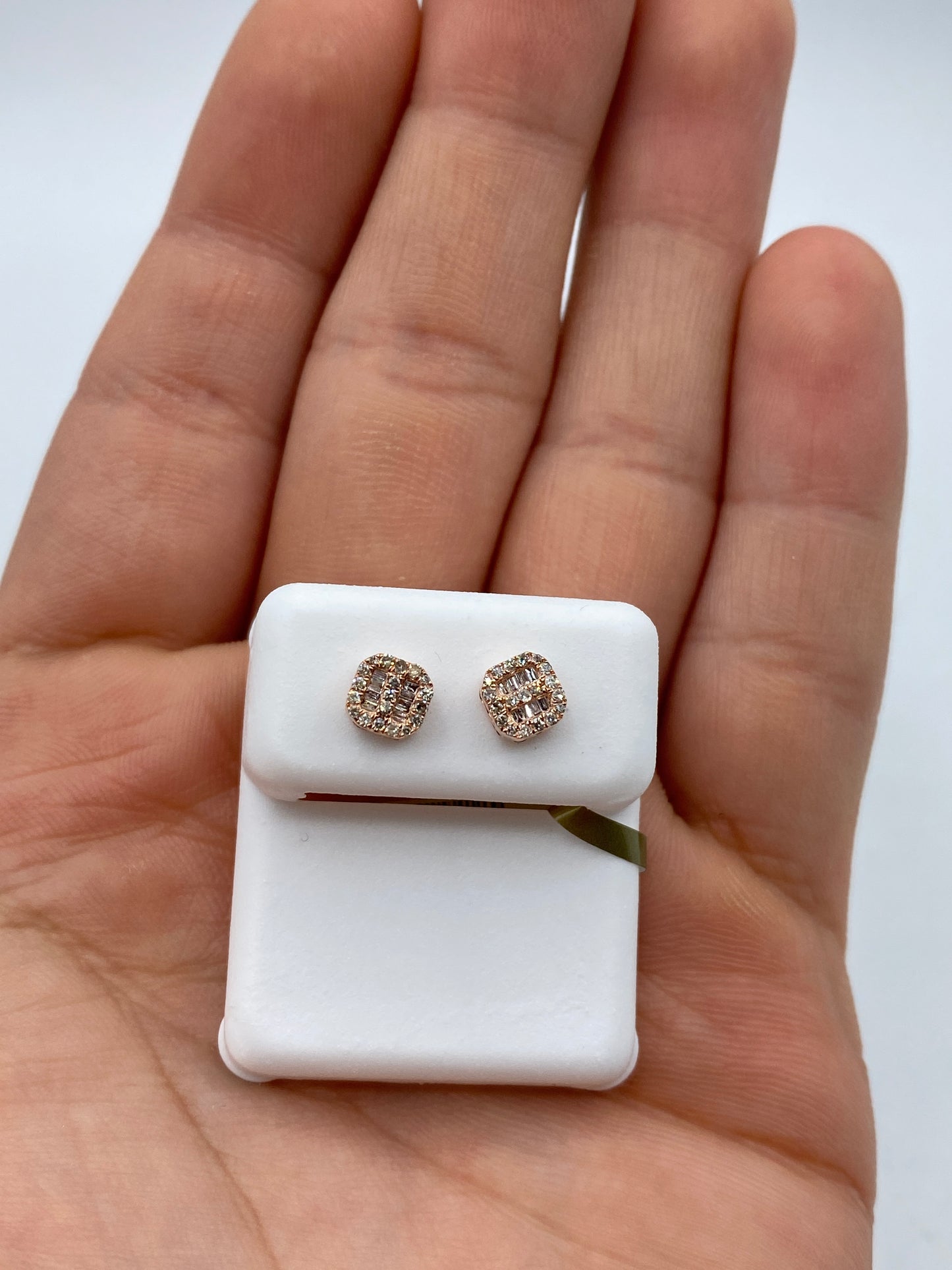 10k Square Rounded Diamond Baguette Rows Earrings