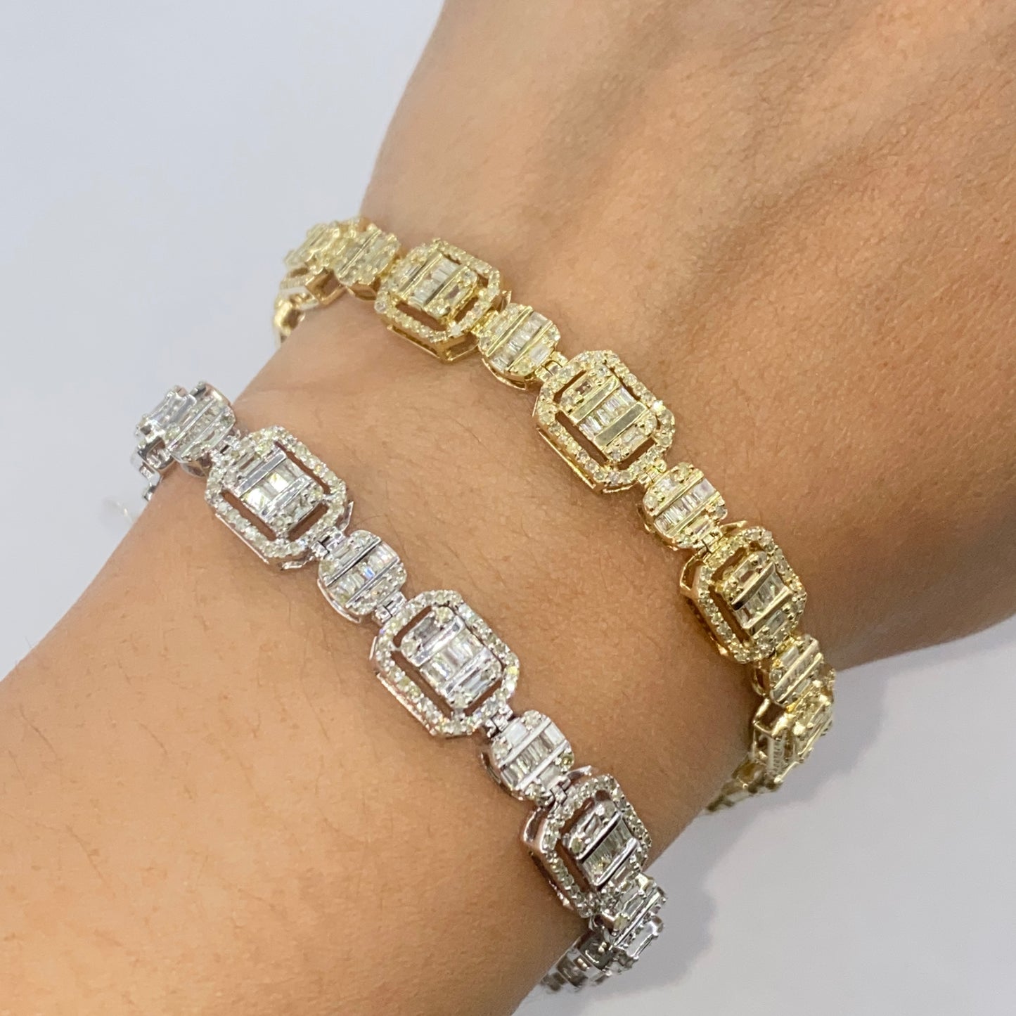 10K 7.8MM Rectangle Circle Link Tennis Bracelet 8"
