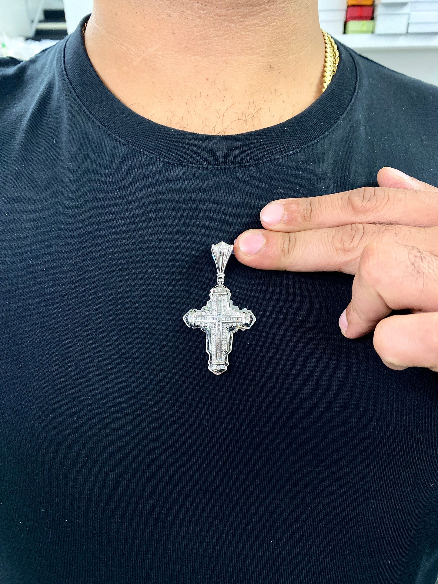 14k White Gold Bubble Cross