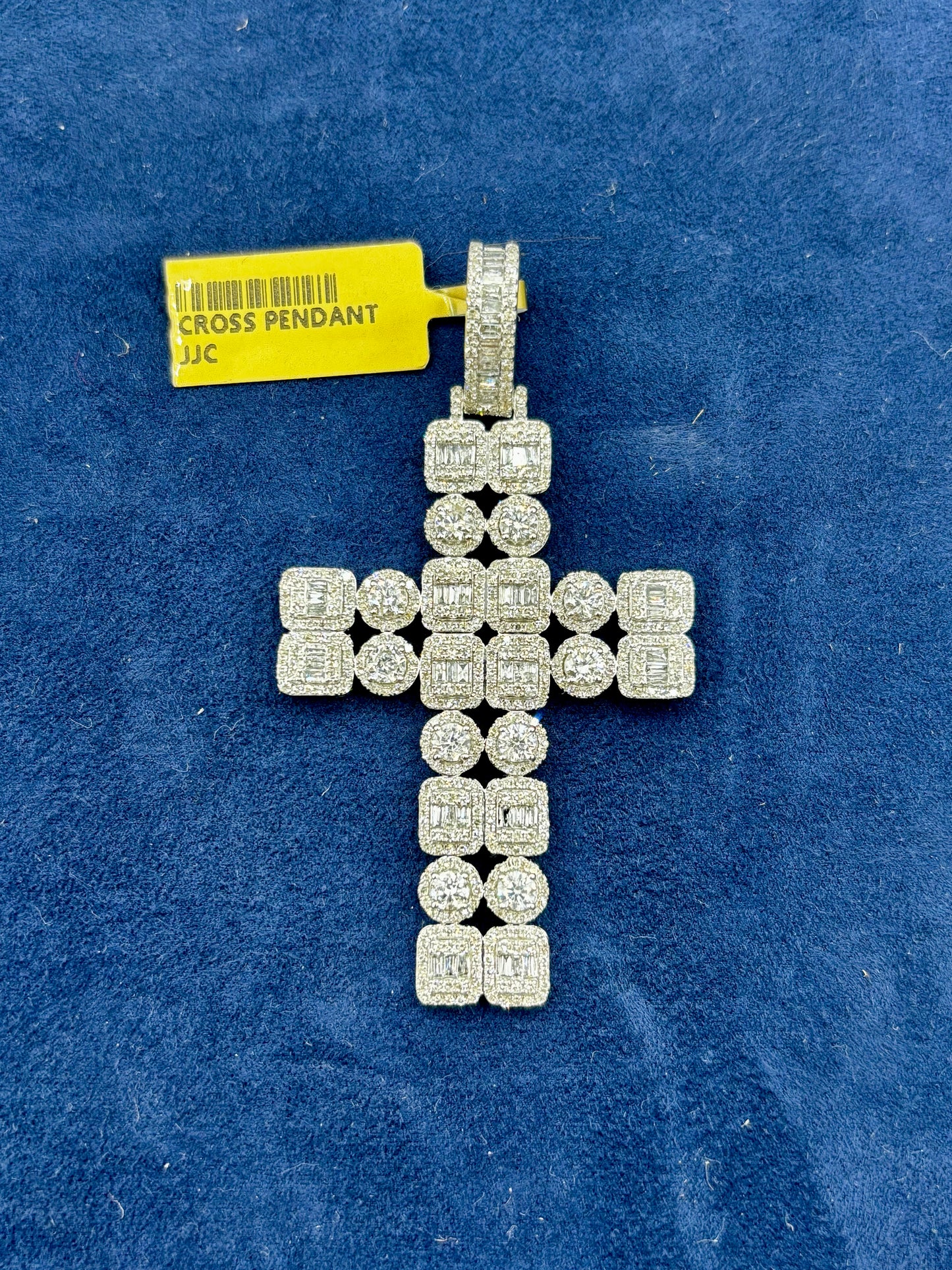 10k Double Row Baguette Diamond Cross Pendant