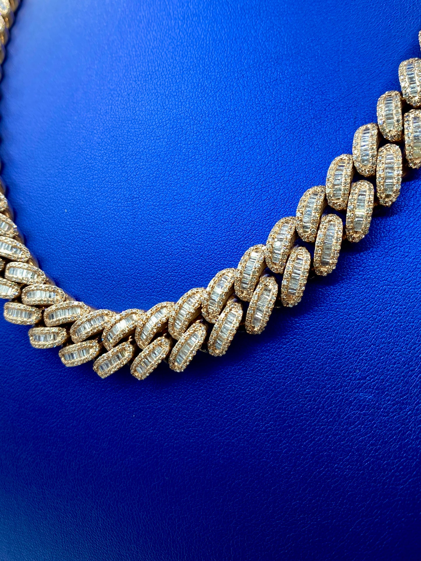 14k Rose Gold Jumbo Baguette Diamond Cuban Chain 14.2mm