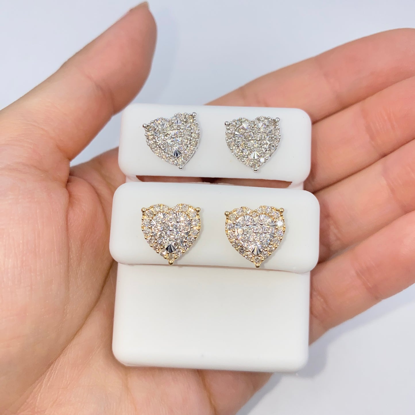 14K Halo Heart Iced Diamond Earrings
