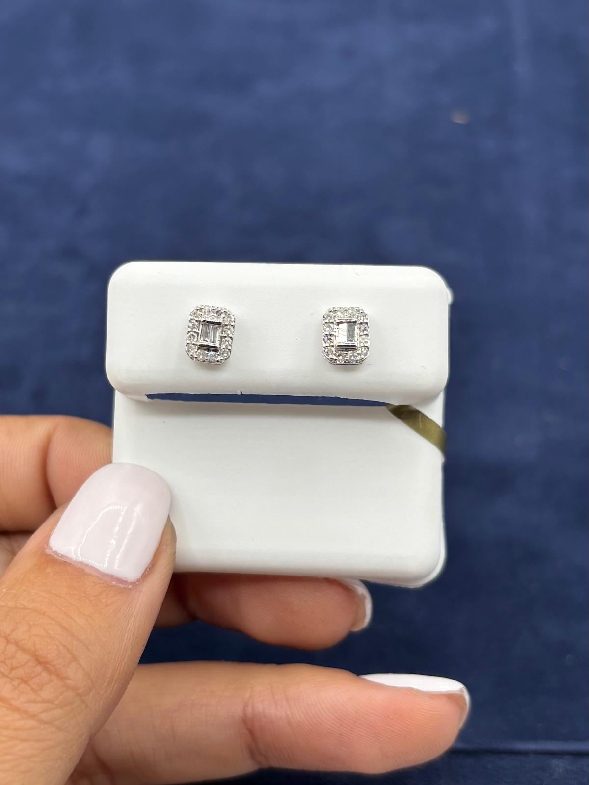 10k Baguette Center Rectangle Diamond Earrings