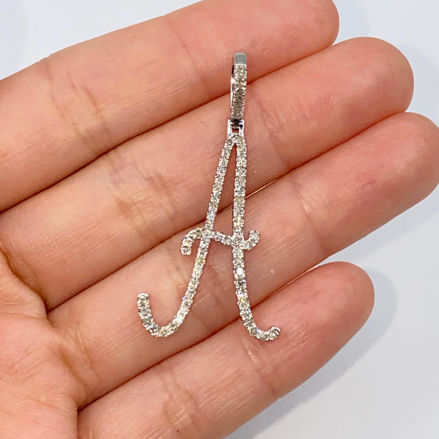 14K Small Initial Letter Script Diamond Pendant Full Collection