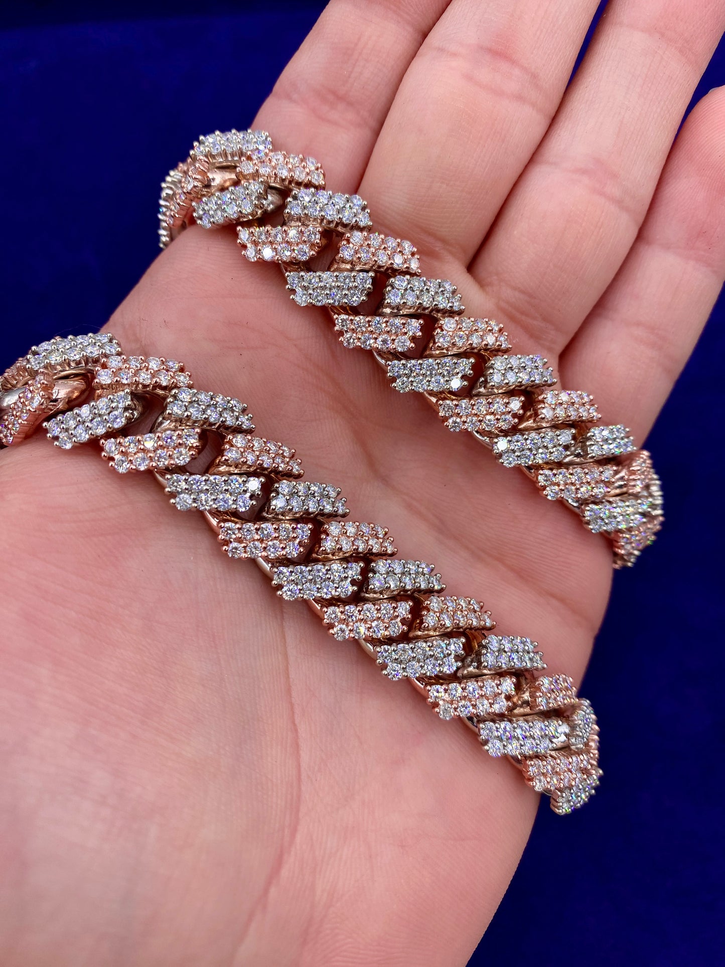 10k 16Mm Two-Tone Rose and White Diamond Cuban Chain 22.5”