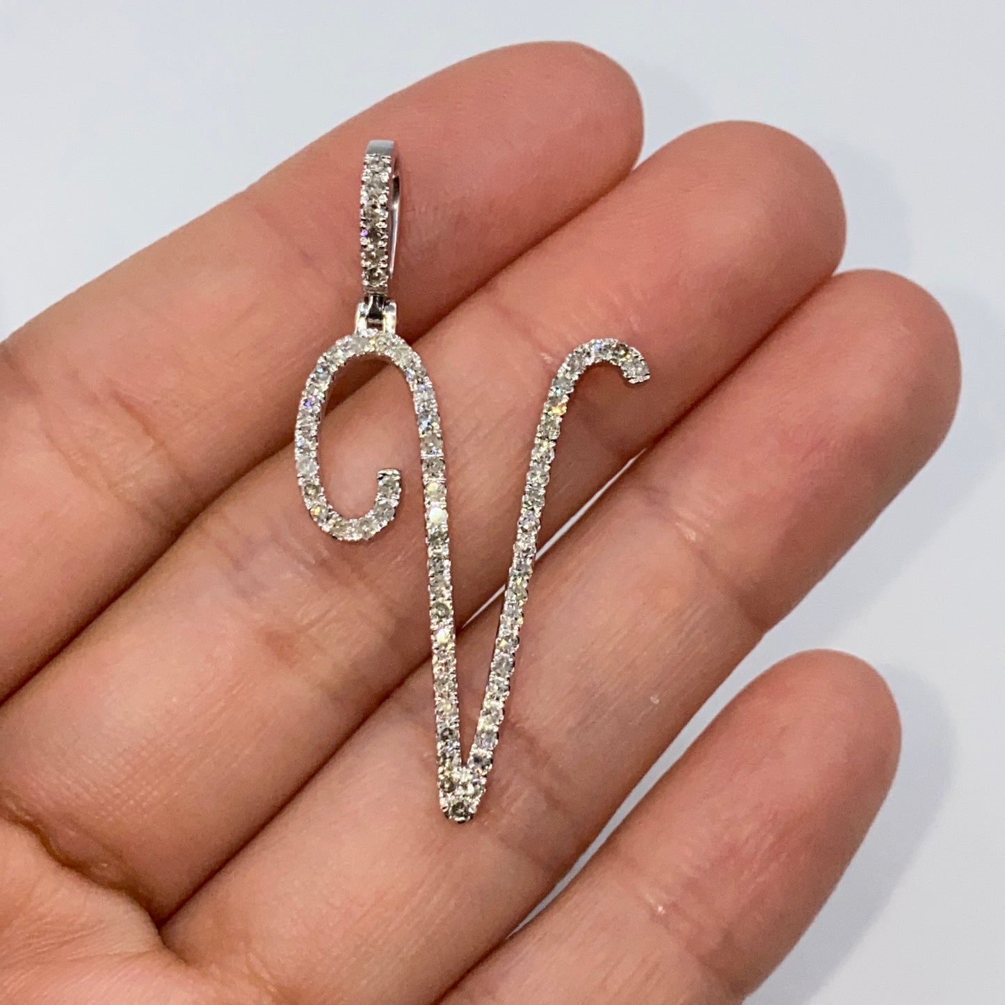 14K Small Initial Letter Script Diamond Pendant Full Collection