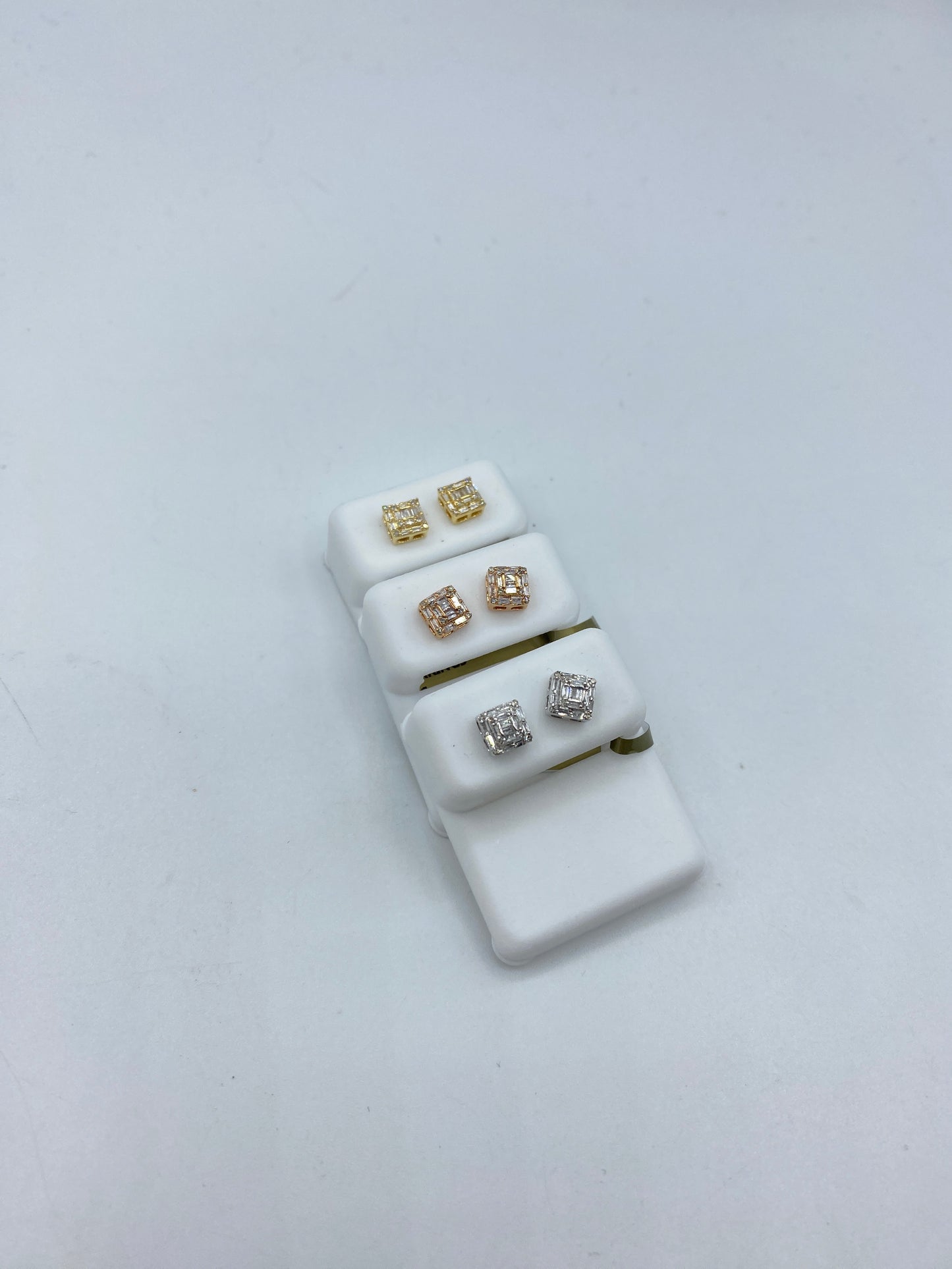 10k Square Box Diamond Baguette Earrings