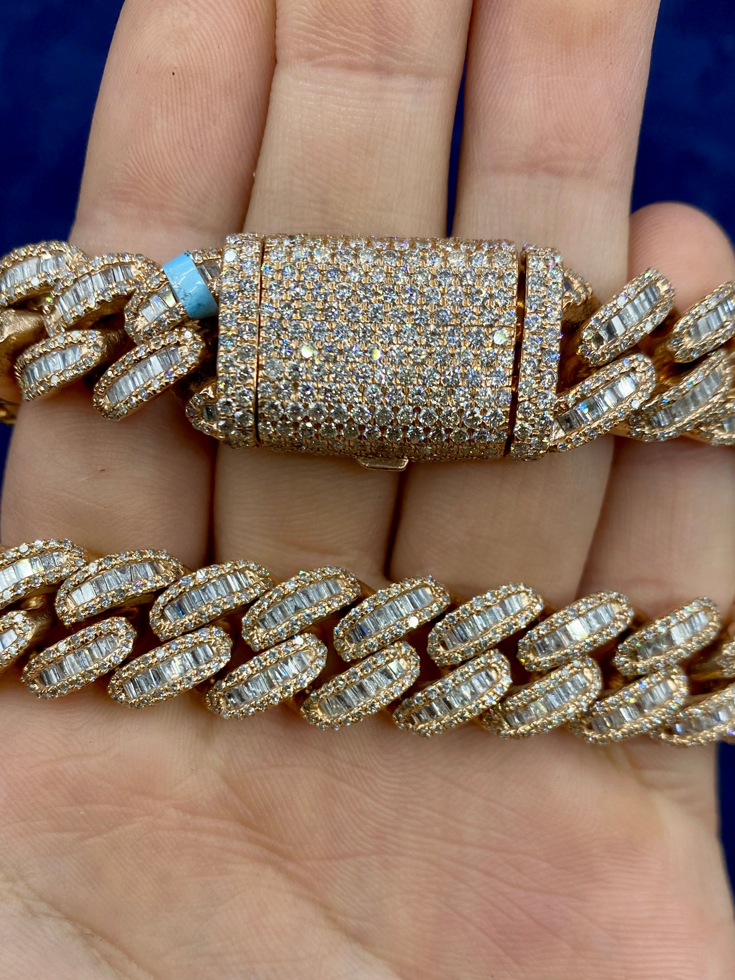 14k Rose Gold Jumbo Baguette Diamond Cuban Chain 14.2mm