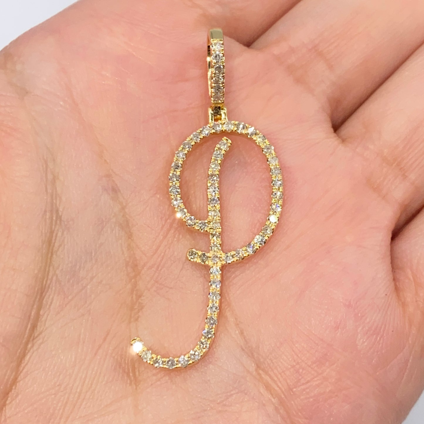 14K Small Initial Letter Script Diamond Pendant Full Collection