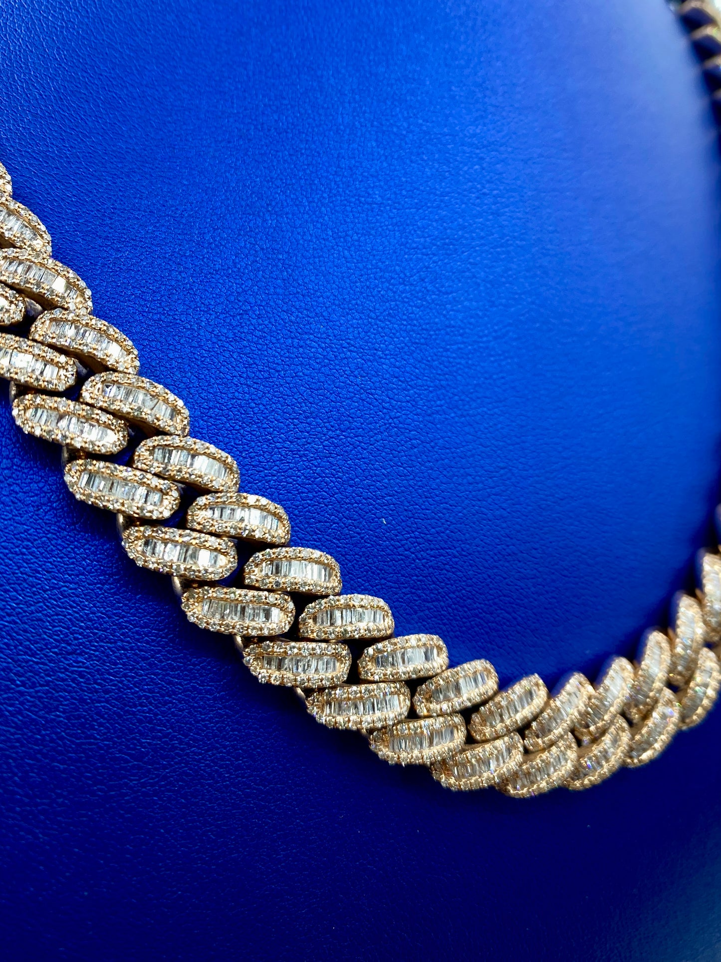 14k Rose Gold Jumbo Baguette Diamond Cuban Chain 14.2mm