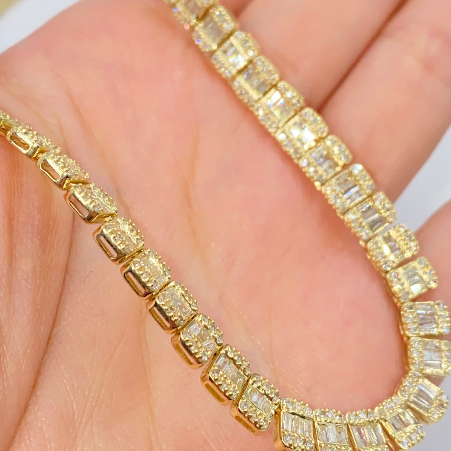 10K 6.3MM Rectangle Diamond Baguette Tennis Chain 20"