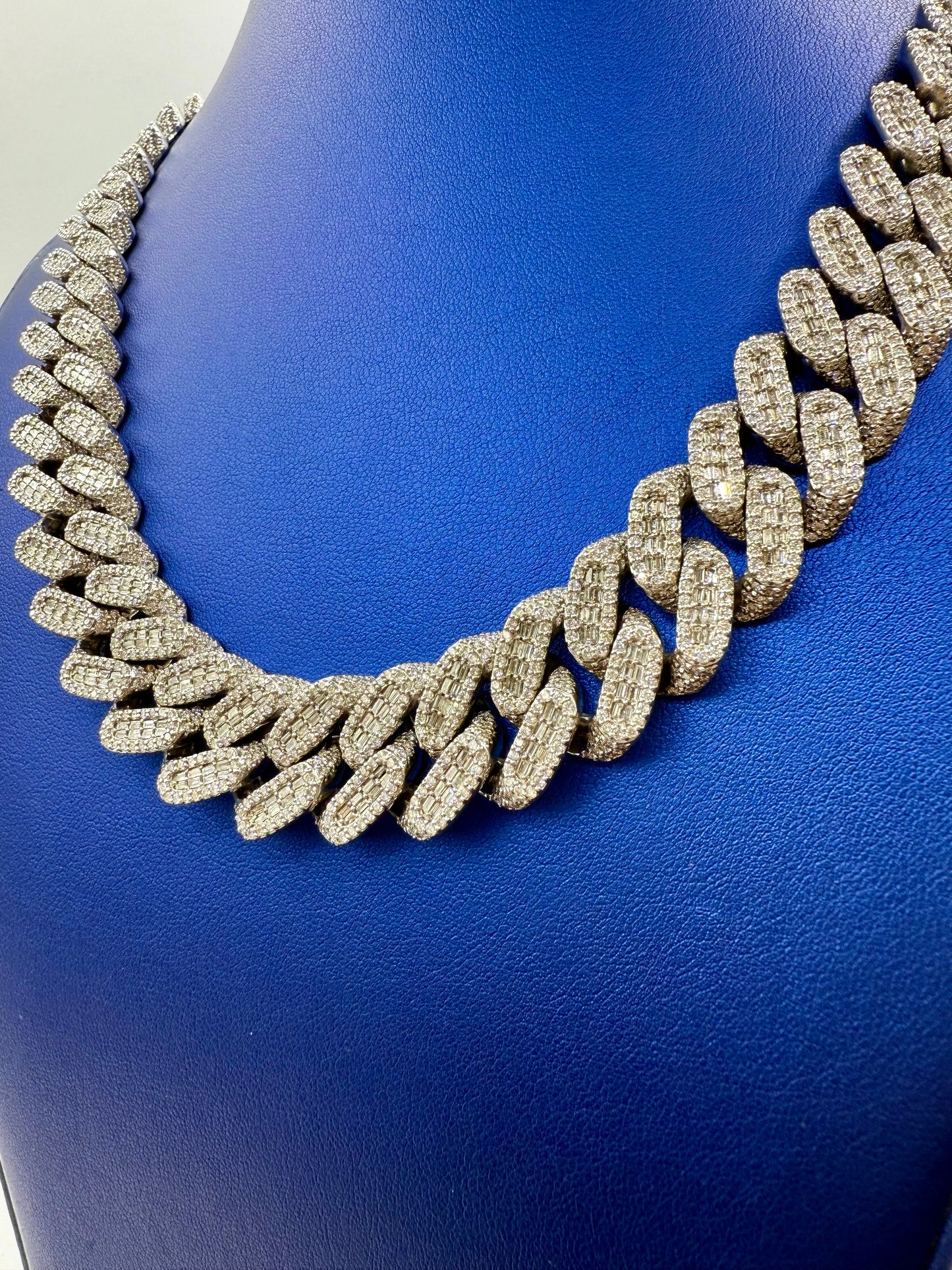 14K 18.5mm White Gold Baguette Cuban Chain
