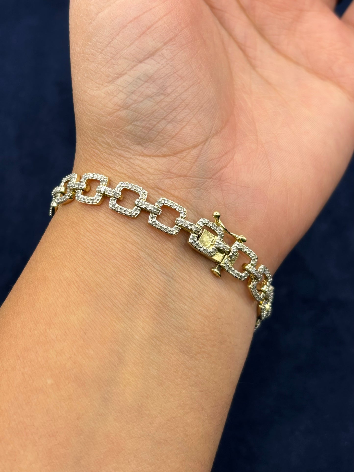 14k Square Link Diamond Bracelet
