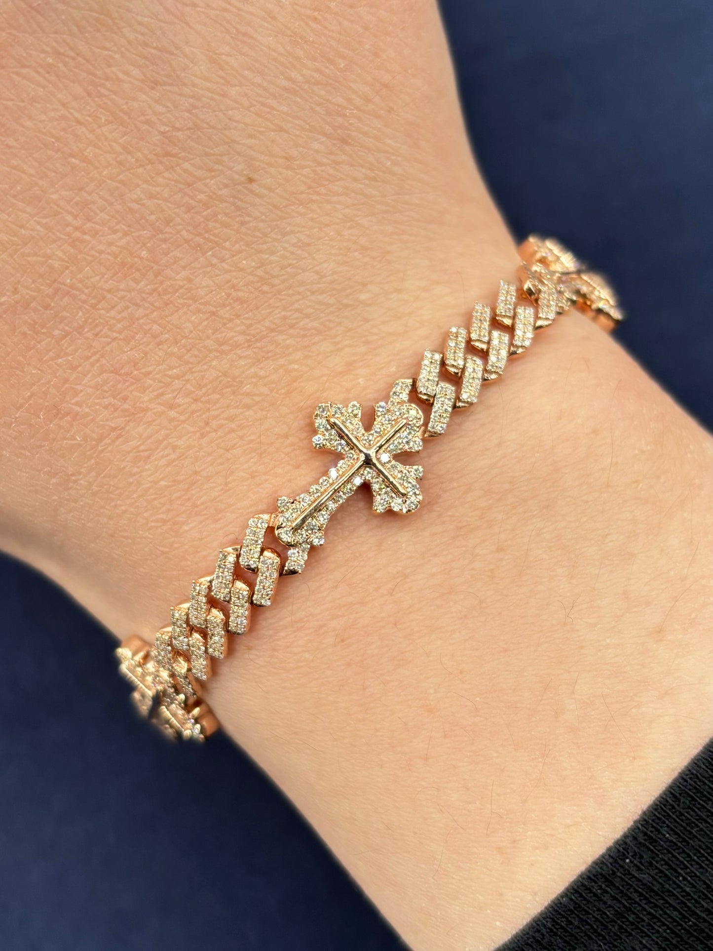 10K Diamond Cuban Link with Crosses Bracelet