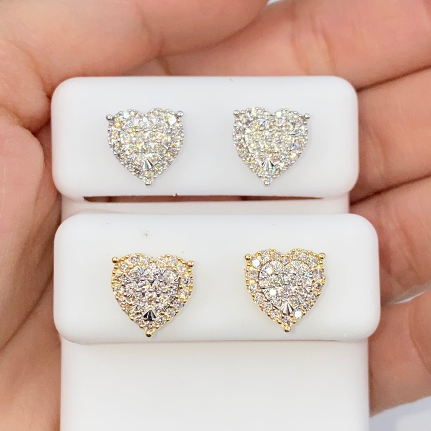 14K Halo Heart Iced Diamond Earrings