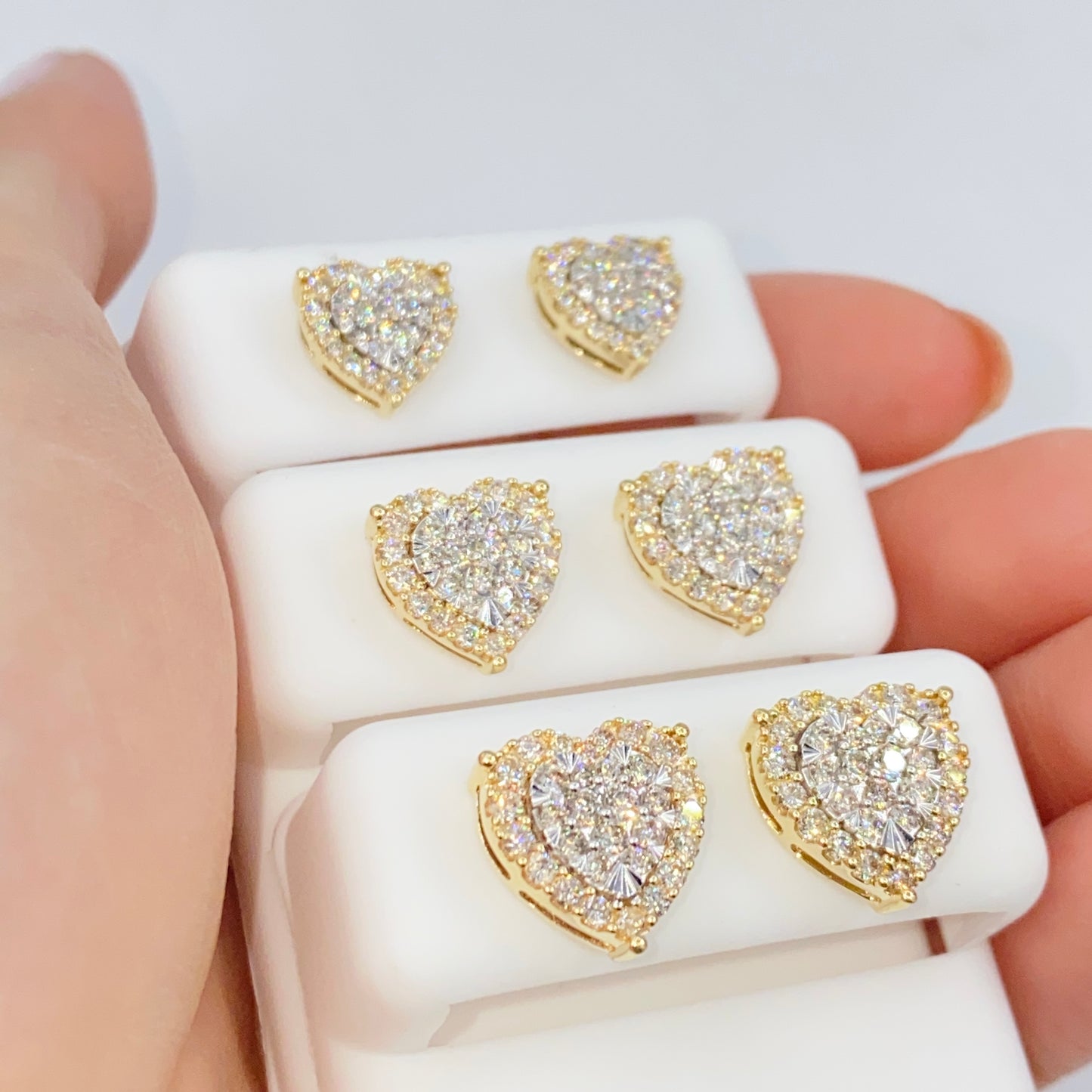 14K Halo Heart Iced Diamond Earrings