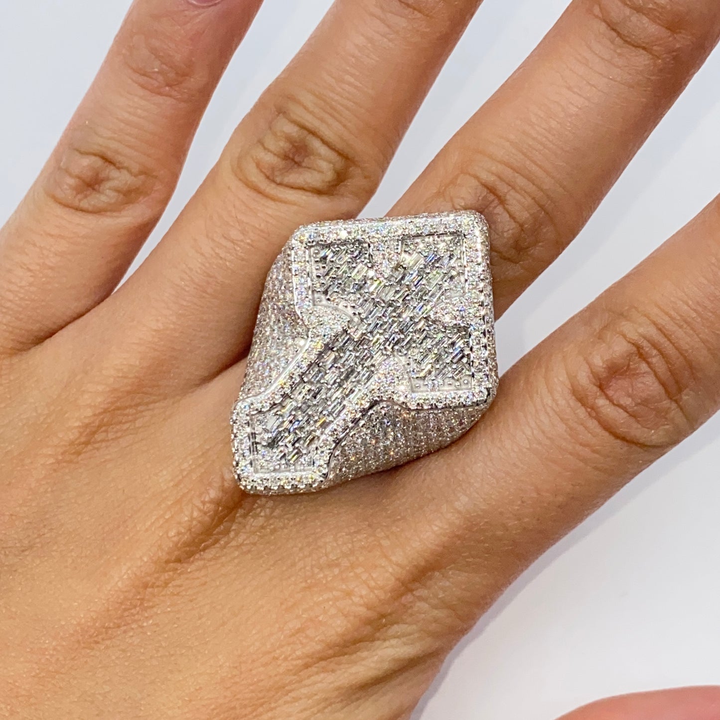 14K Royal Cross Chrome Diamond Baguette Ring