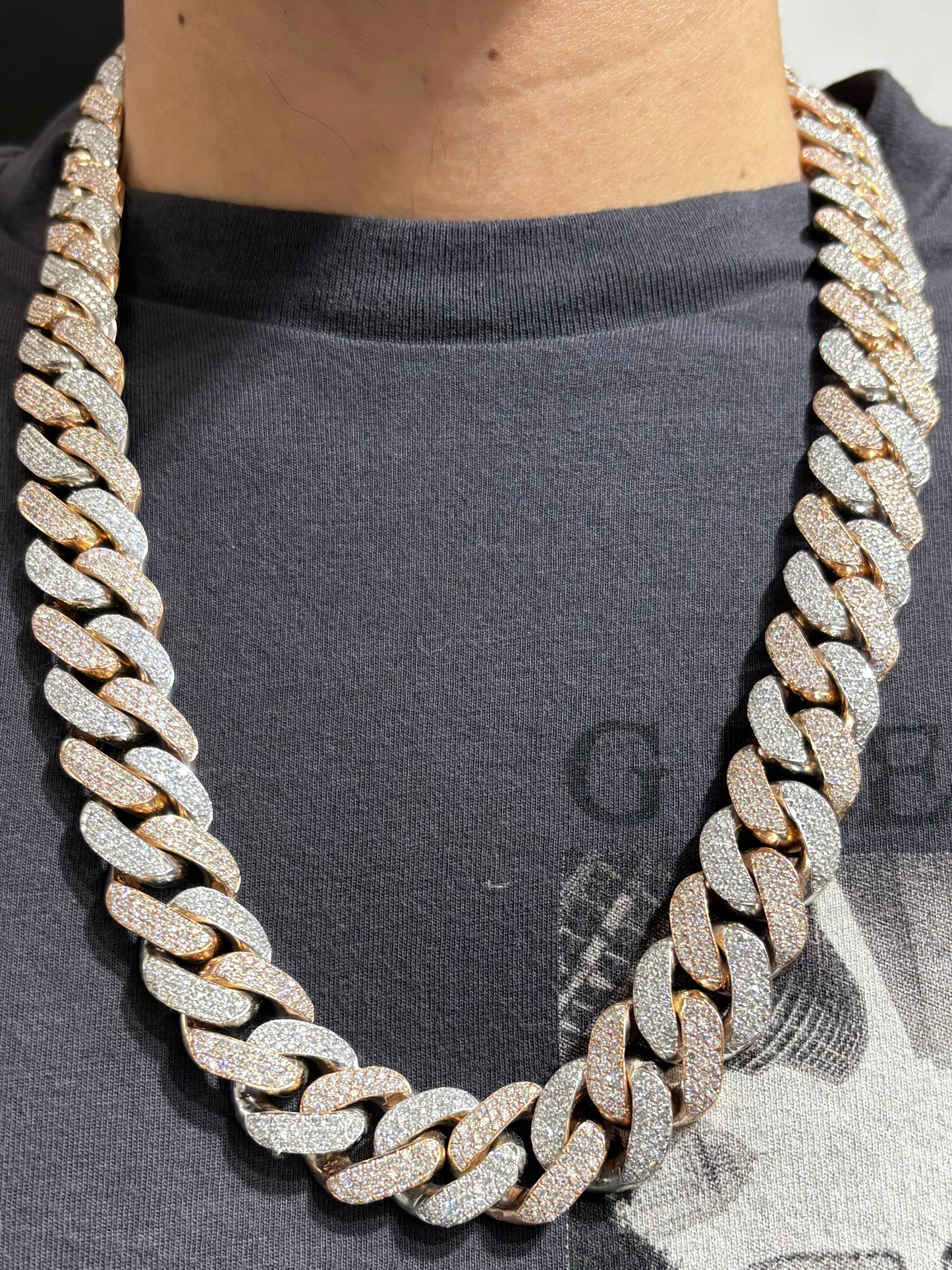 14K 18.6mm Rose Gold and White Gold Two-Tone Cuban Chain 25"