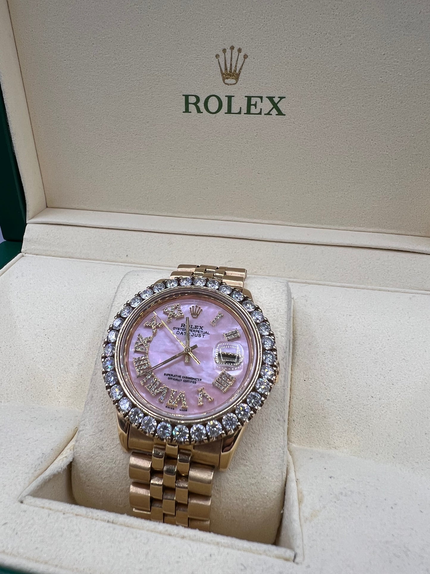 36mm Rolex Datejust Diamond Dial Pink Pearl Face